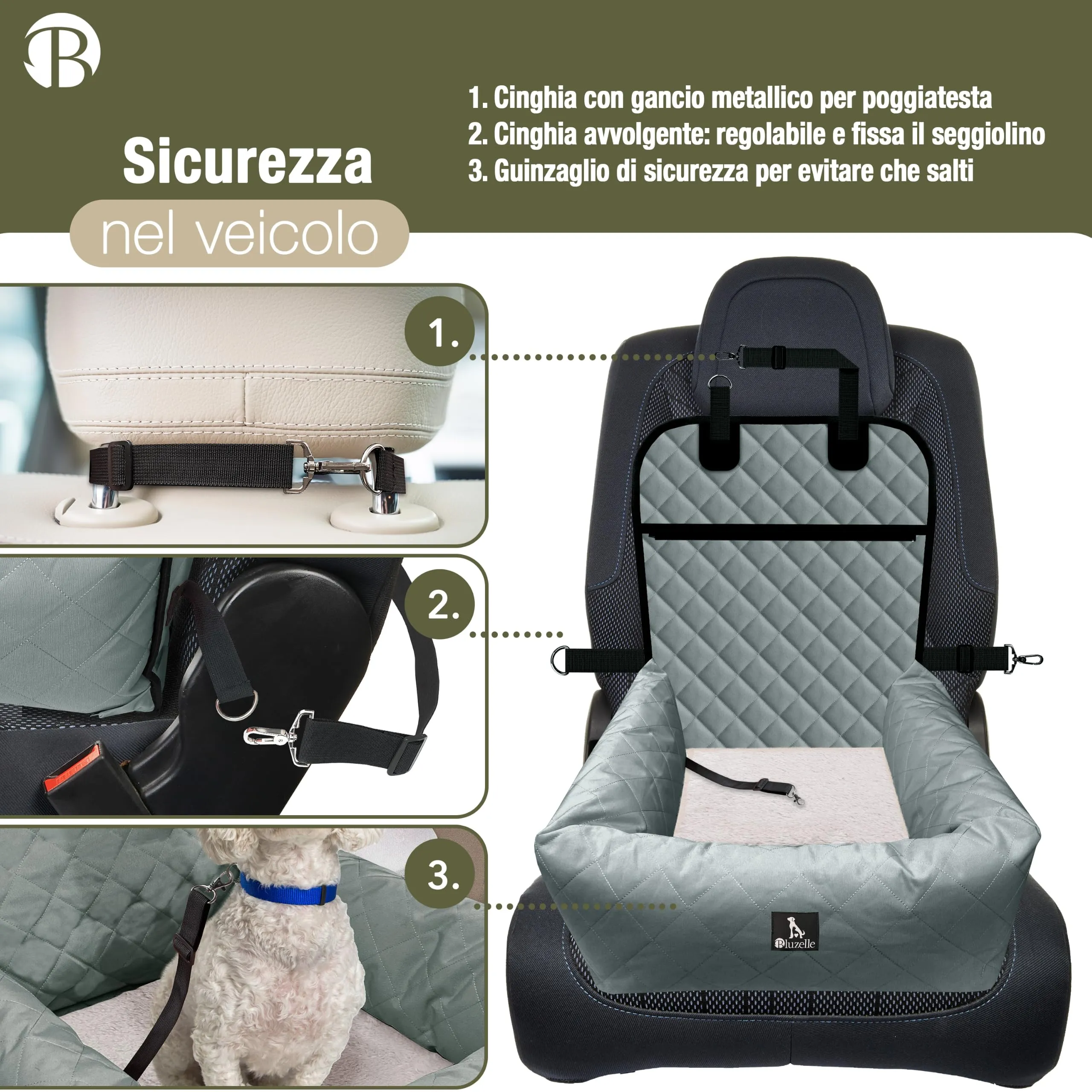 BLUZELLE Seggiolino Auto per Cani & Cuccia 2-in-1, Grigio - immagine 6