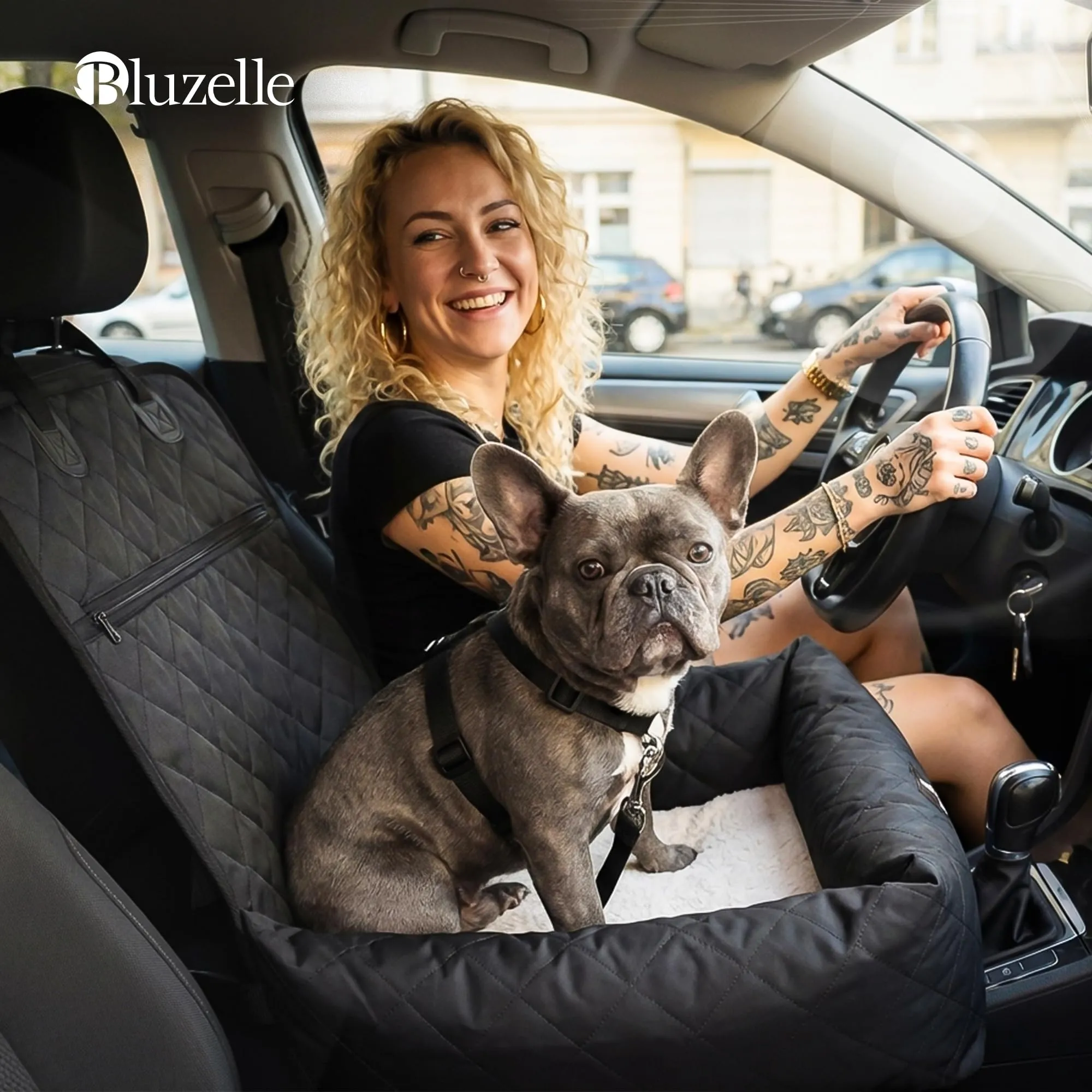 BLUZELLE Seggiolino Auto per Cani & Cuccia 2-in-1, Nero - immagine 2