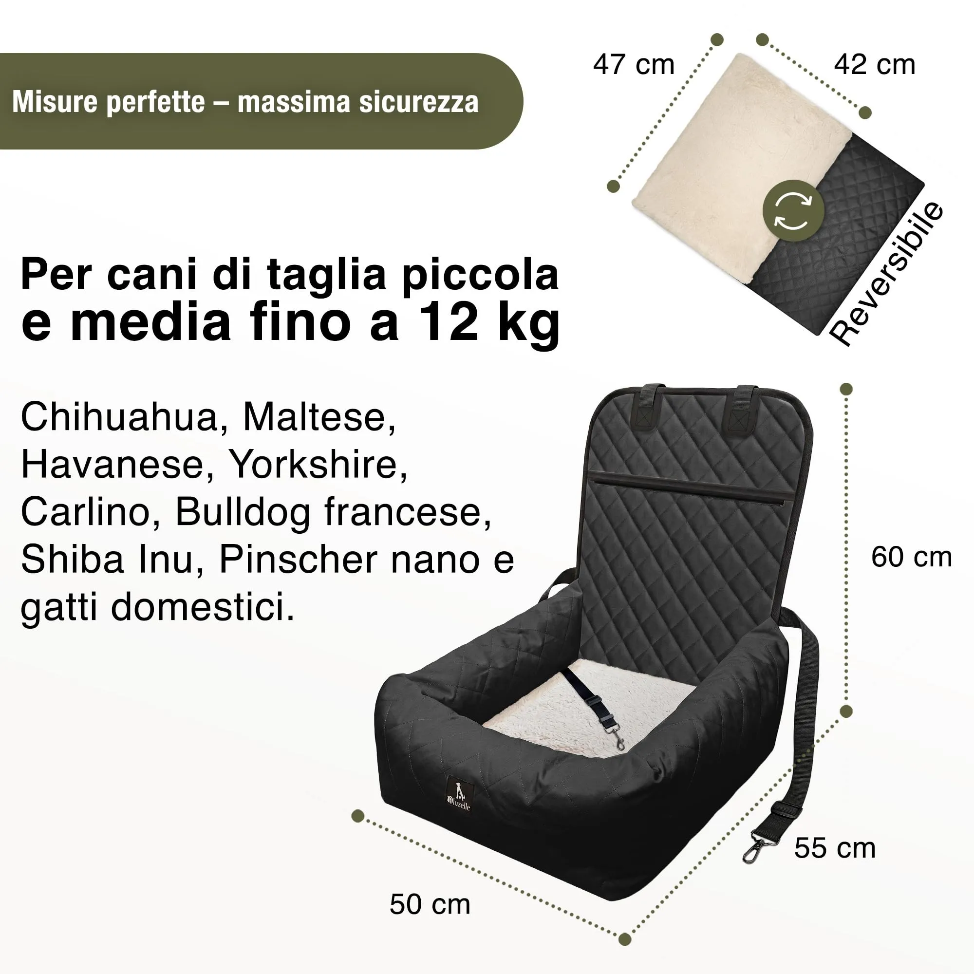BLUZELLE Seggiolino Auto per Cani & Cuccia 2-in-1, Nero - immagine 3
