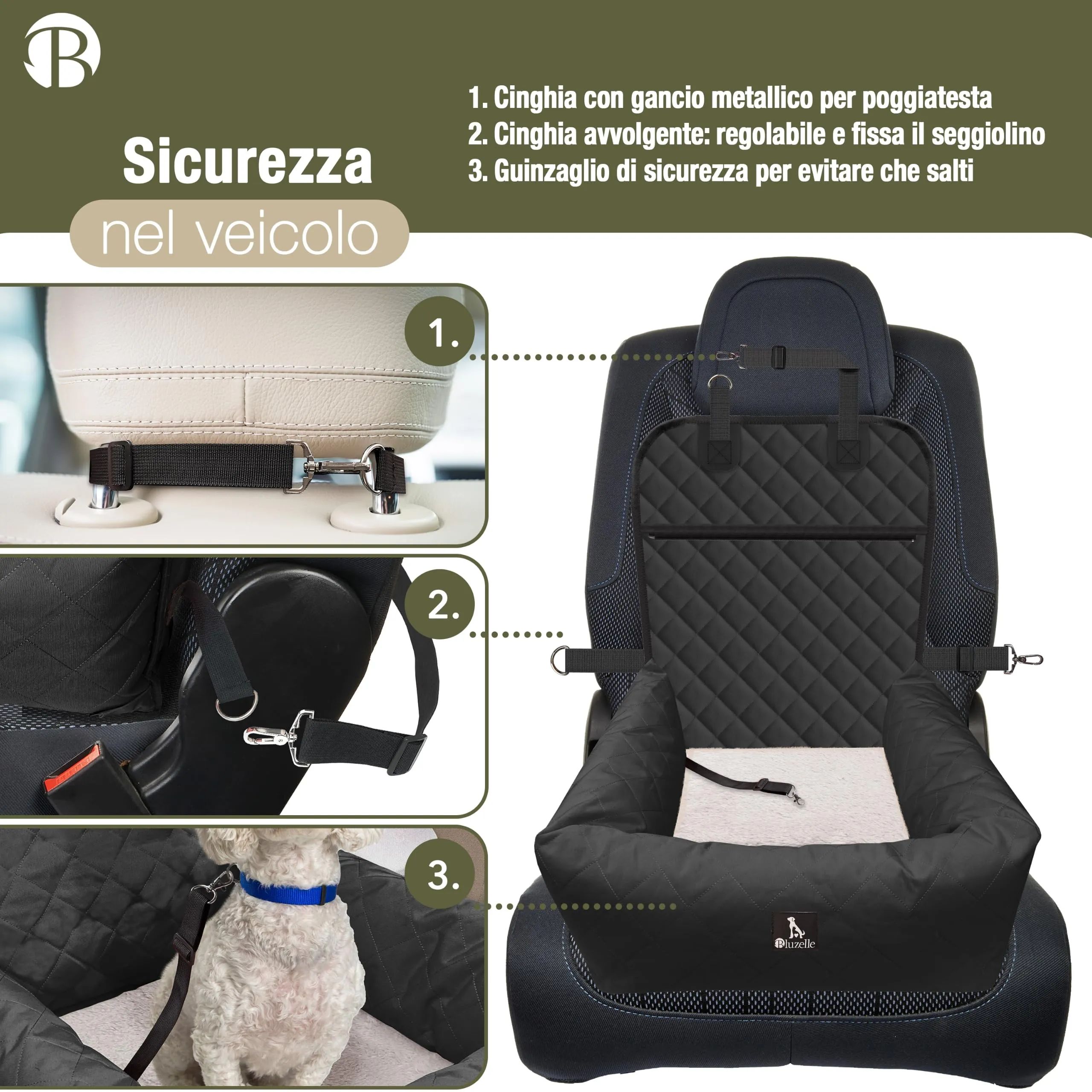 BLUZELLE Seggiolino Auto per Cani & Cuccia 2-in-1, Nero - immagine 6