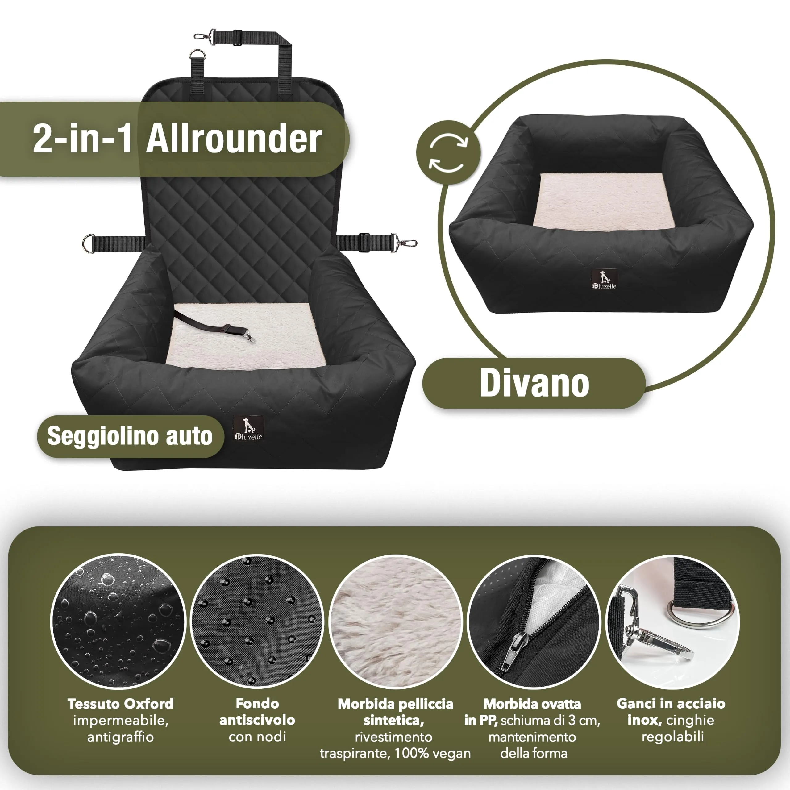 BLUZELLE Seggiolino Auto per Cani & Cuccia 2-in-1, Nero - immagine 7