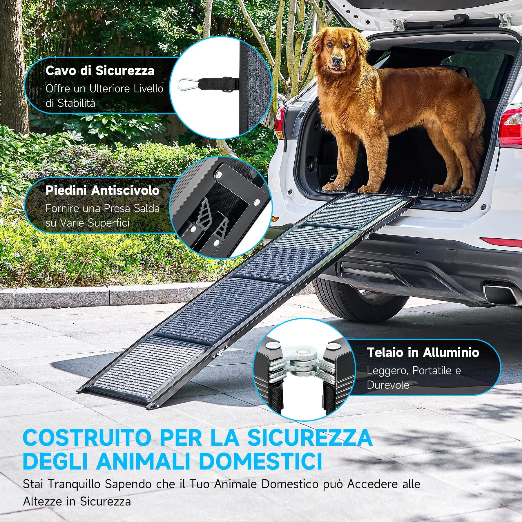 CO-Z 170 cm Rampa per Cani per Auto, Rampa Pieghevole per Cani Grandi fino a 90 kg, Rampa per Auto per Cani Portatile con Superficie del Tappeto Antiscivolo per Auto SUV Camion, Uso Interno Esterno - immagine 4