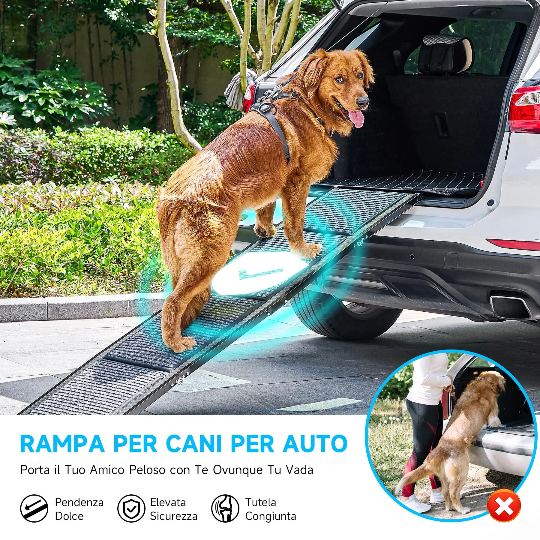 CO-Z 160 cm Rampa per Cani per Auto, Rampa Pieghevole per Cani Grandi fino a 90 kg, Rampa per Auto per Cani Portatile con Superficie del Tappeto Antiscivolo per Auto SUV Camion, Uso Interno Esterno - immagine 2