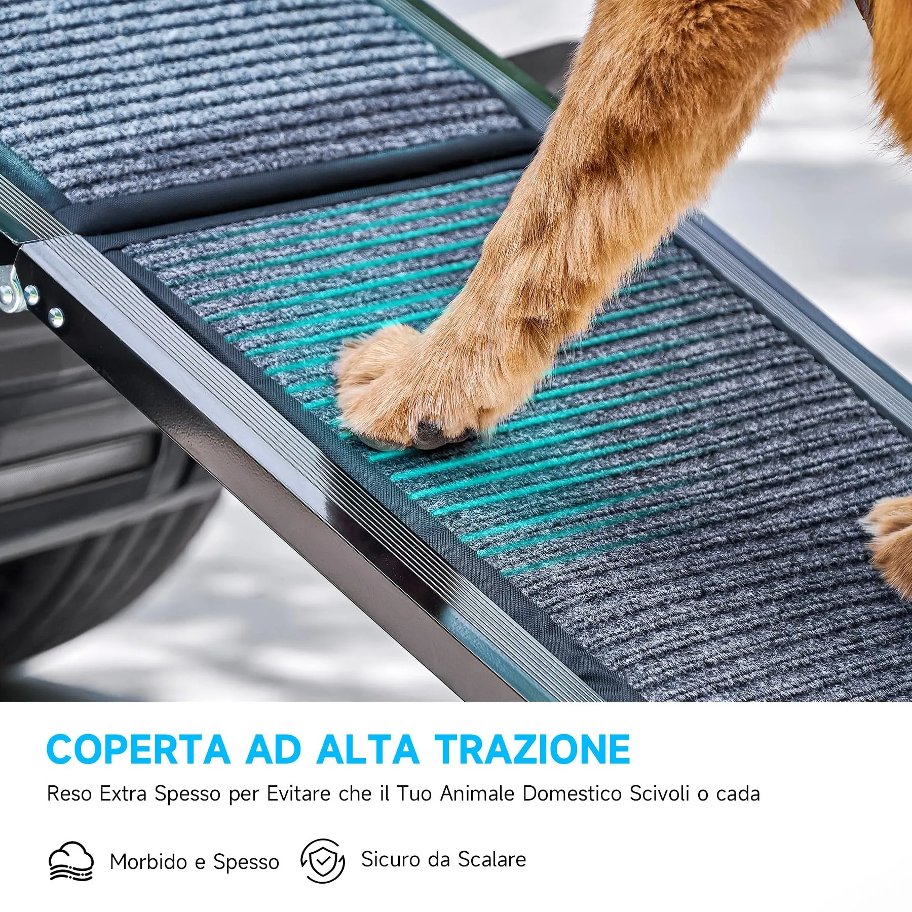 CO-Z 160 cm Rampa per Cani per Auto, Rampa Pieghevole per Cani Grandi fino a 90 kg, Rampa per Auto per Cani Portatile con Superficie del Tappeto Antiscivolo per Auto SUV Camion, Uso Interno Esterno - immagine 3