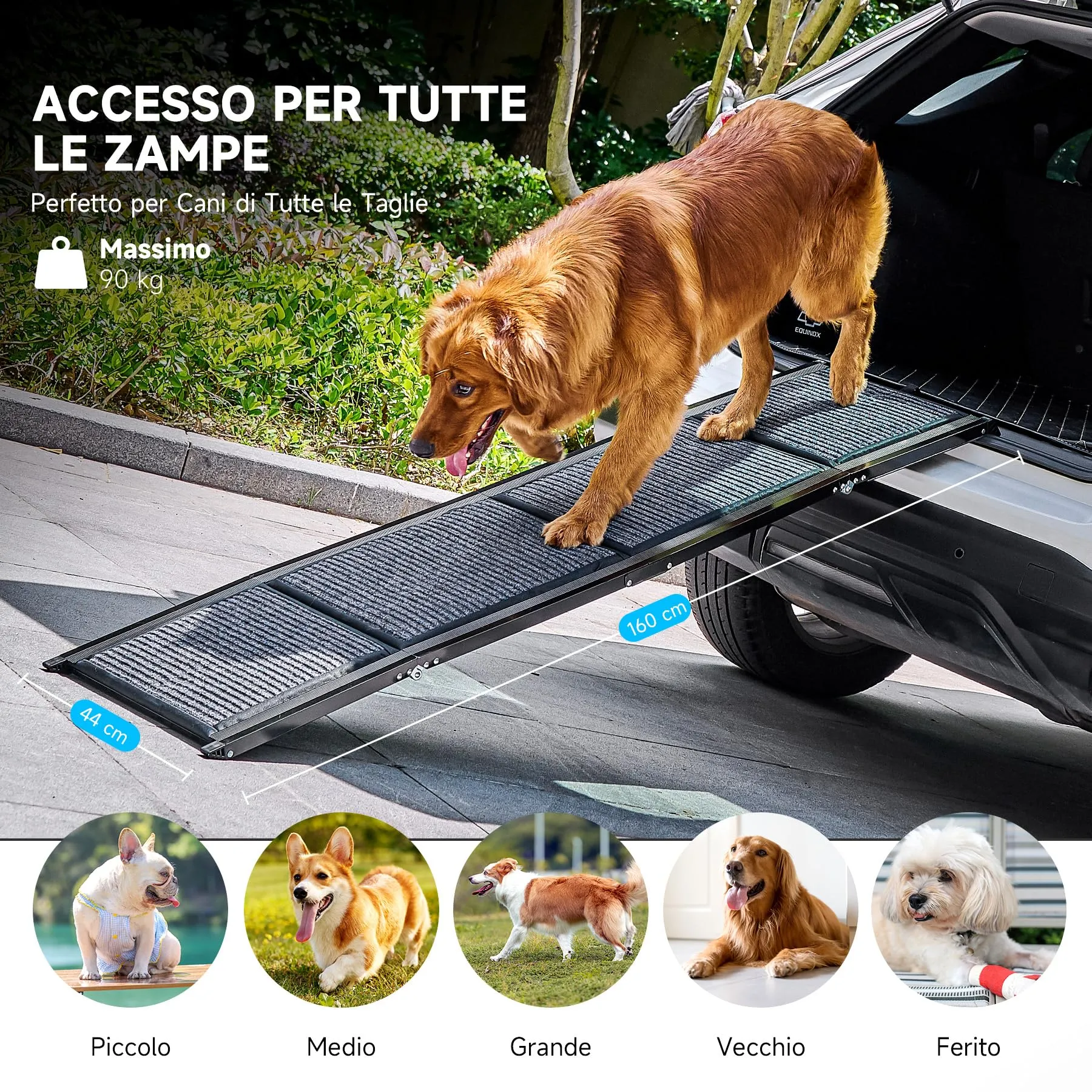 CO-Z 160 cm Rampa per Cani per Auto, Rampa Pieghevole per Cani Grandi fino a 90 kg, Rampa per Auto per Cani Portatile con Superficie del Tappeto Antiscivolo per Auto SUV Camion, Uso Interno Esterno - immagine 5