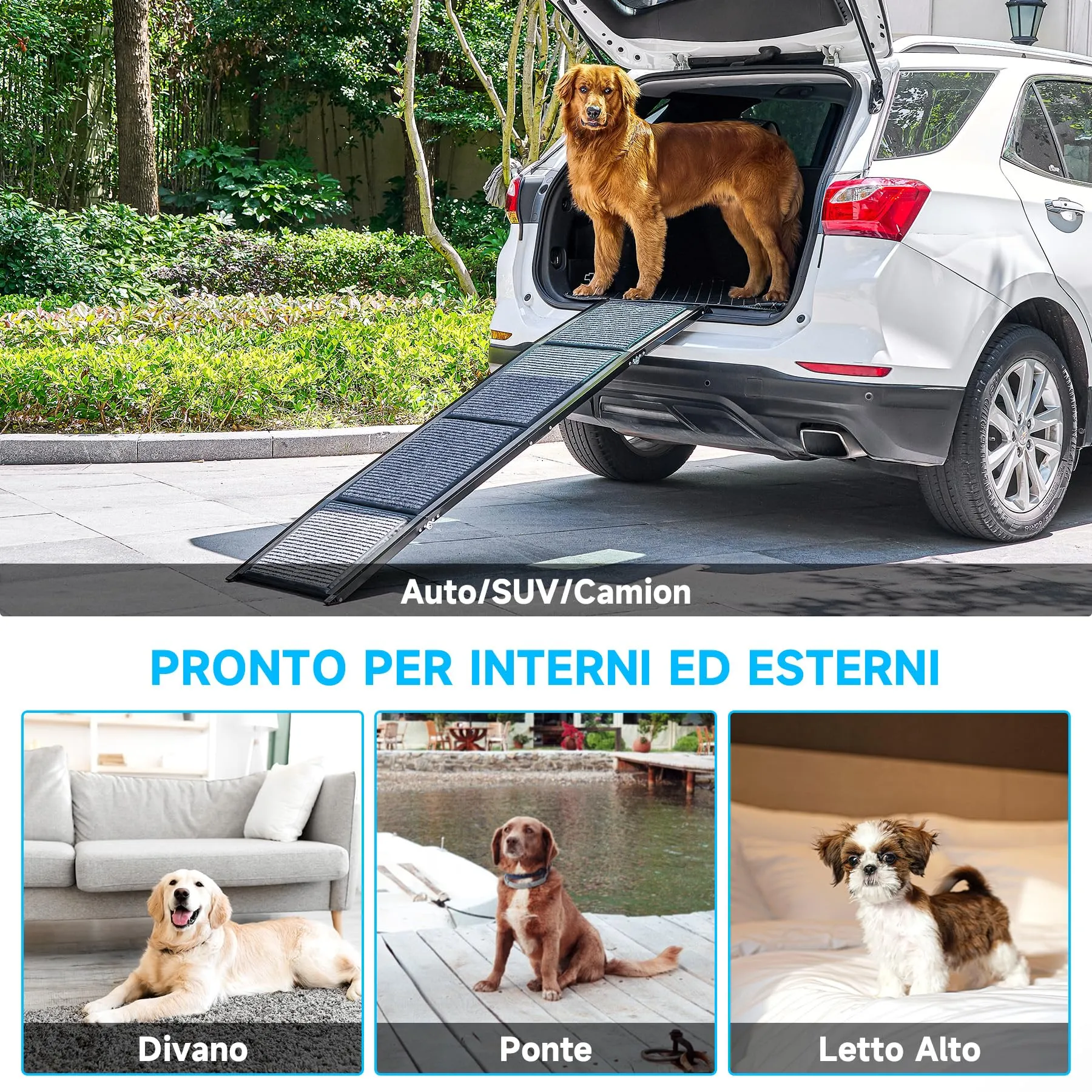 CO-Z 160 cm Rampa per Cani per Auto, Rampa Pieghevole per Cani Grandi fino a 90 kg, Rampa per Auto per Cani Portatile con Superficie del Tappeto Antiscivolo per Auto SUV Camion, Uso Interno Esterno - immagine 6
