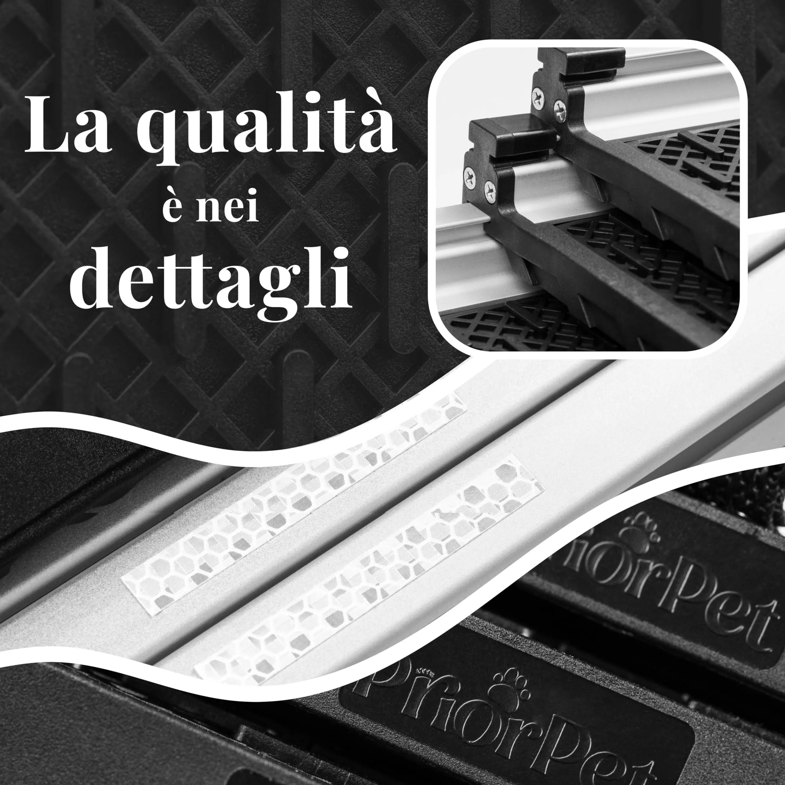 Rampa per Cani per Auto, SUV – Rampe Telescopiche Estensibili per Cani di Grossa Taglia – STABILI – ANTISCIVOLO – Sicurezza Notturna Lati Riflettenti – Capacità 90 kg – Clip di Bloccaggio – Nero - immagine 5