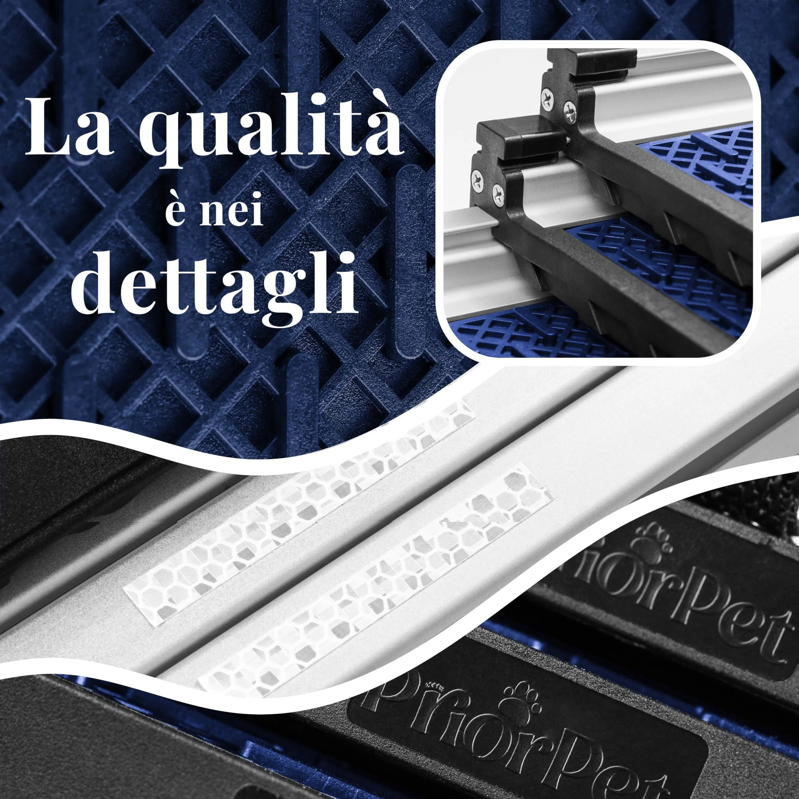 Rampa per Cani per Auto, SUV – Rampe Telescopiche Estensibili per Cani di Grossa Taglia – STABILI – ANTISCIVOLO – Sicurezza Notturna Lati Riflettenti – Capacità 90 kg – Clip di Bloccaggio – Blu - immagine 5