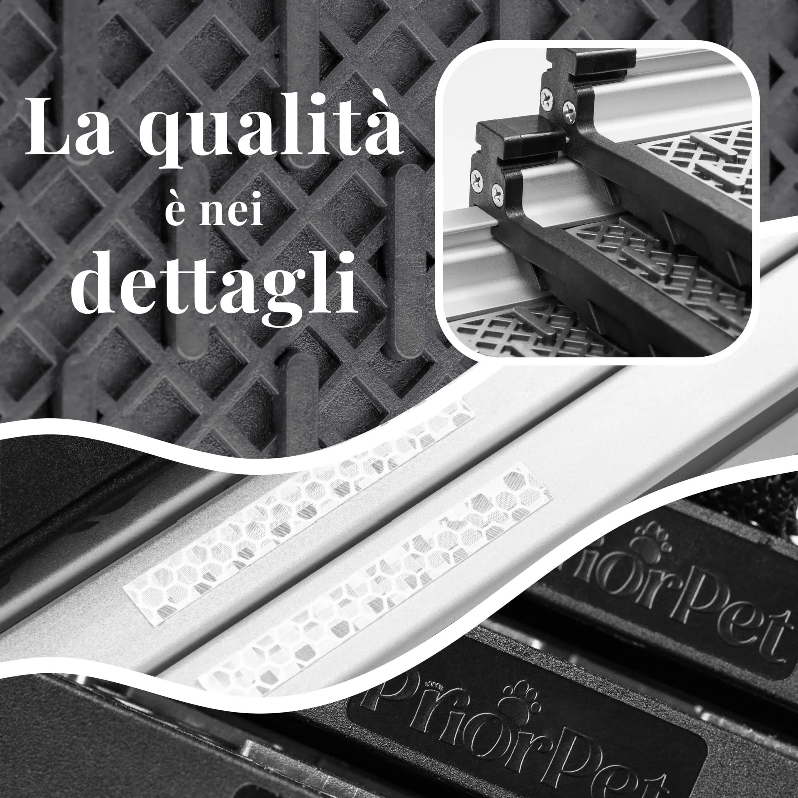 Rampa per Cani per Auto, SUV – Rampe Telescopiche Estensibili per Cani di Grossa Taglia – STABILI – ANTISCIVOLO – Sicurezza Notturna Lati Riflettenti – Capacità 90 kg – Clip di Bloccaggio – Grigio - immagine 5