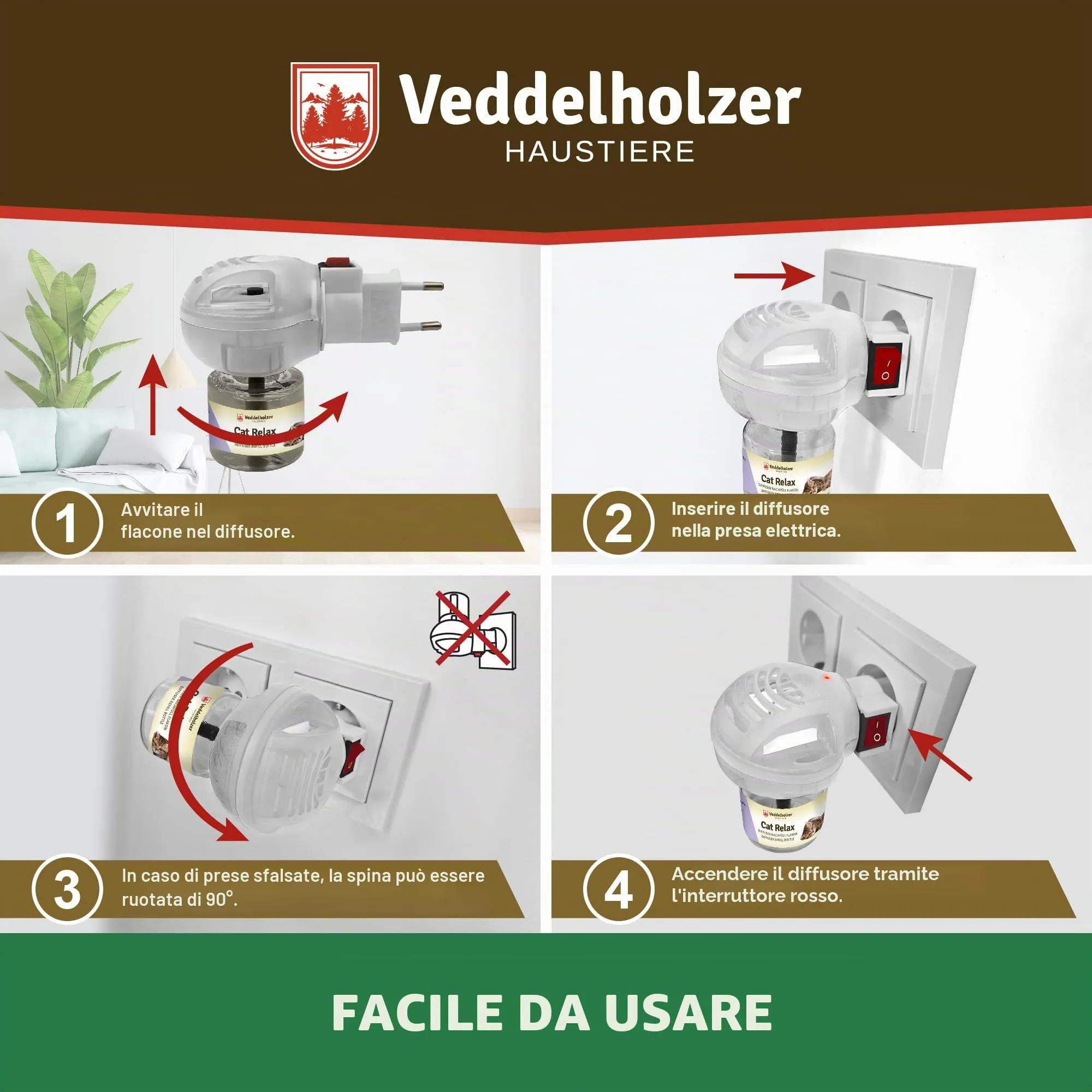 Veddelholzer Relax Cat Pheromone Diffusore di Feromoni per Gatti Set composto da Vaporizzatore + Flacone da 45ml Calmante per Gatti Mezzi per Rilassamento & Anti Stress per Gatti Prevenire - immagine 4