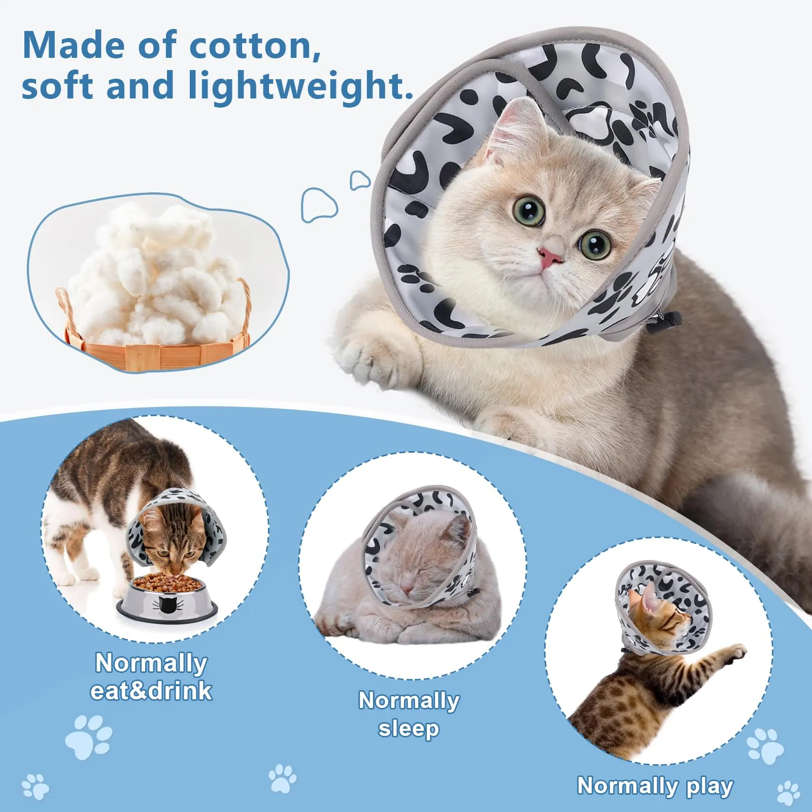 Diyxisk Collare Elisabettiano Gatto 10-13cm Collare Resistente Graffi e Morsi Collare Protettivo Gatto Materiale Cotone Regolabile Morbido Collare per Recupero Postoperatorio Dell'Animale - immagine 4