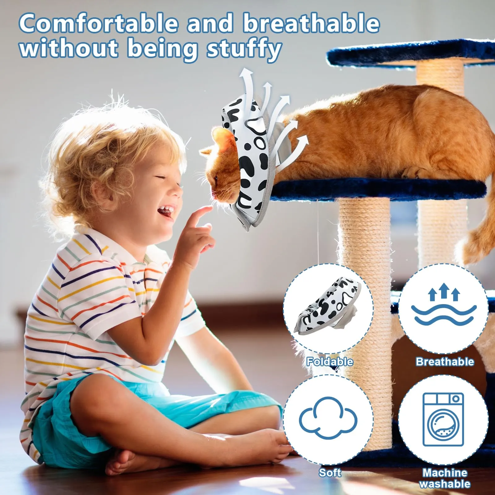 Diyxisk Collare Elisabettiano Gatto 10-13cm Collare Resistente Graffi e Morsi Collare Protettivo Gatto Materiale Cotone Regolabile Morbido Collare per Recupero Postoperatorio Dell'Animale - immagine 5