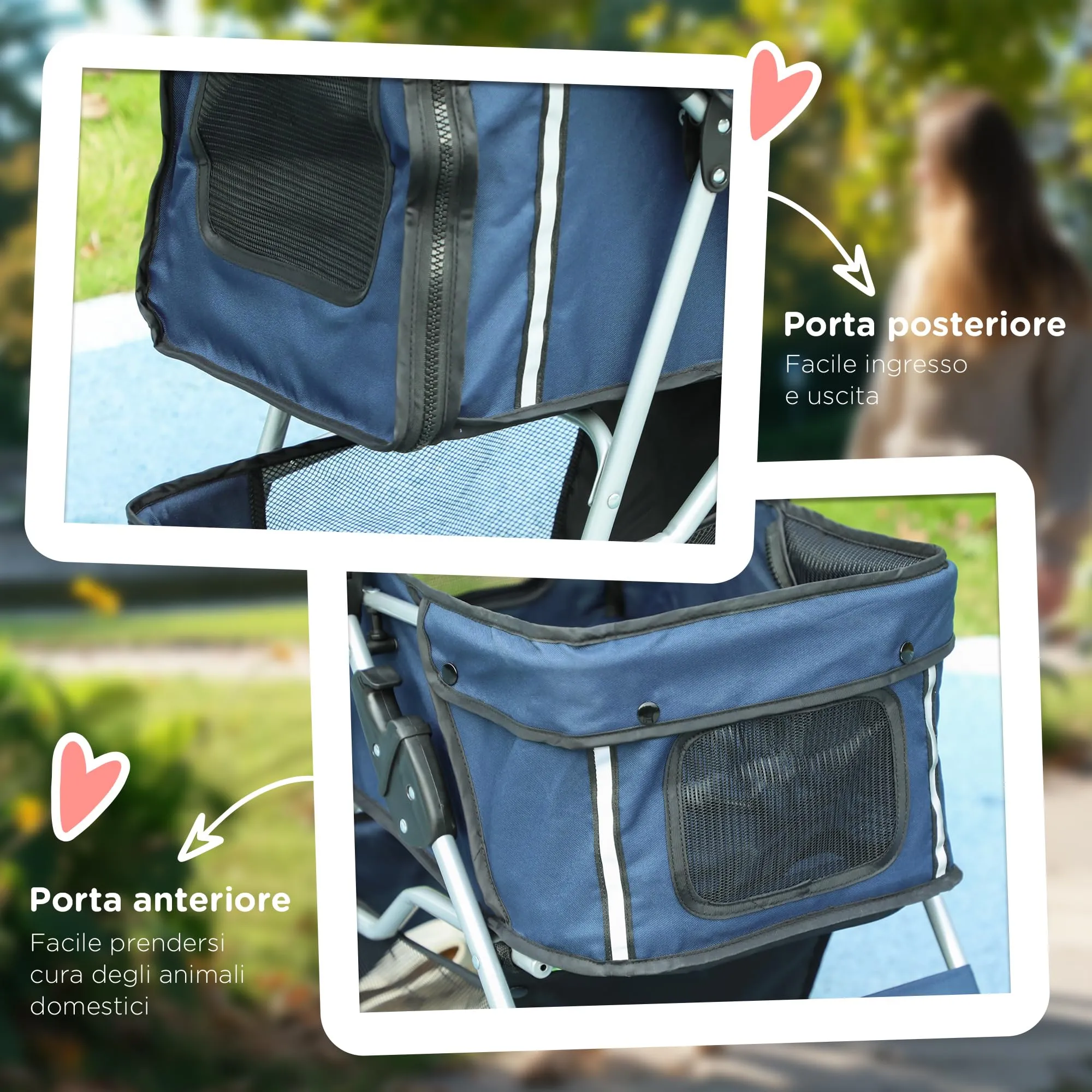 PawHut Passeggino per Cani 10kg Pieghevole Blu Scuro - immagine 7