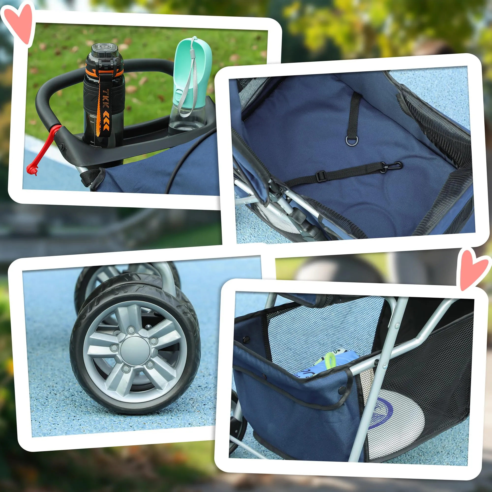 PawHut Passeggino per Cani 10kg Pieghevole Blu Scuro - immagine 8