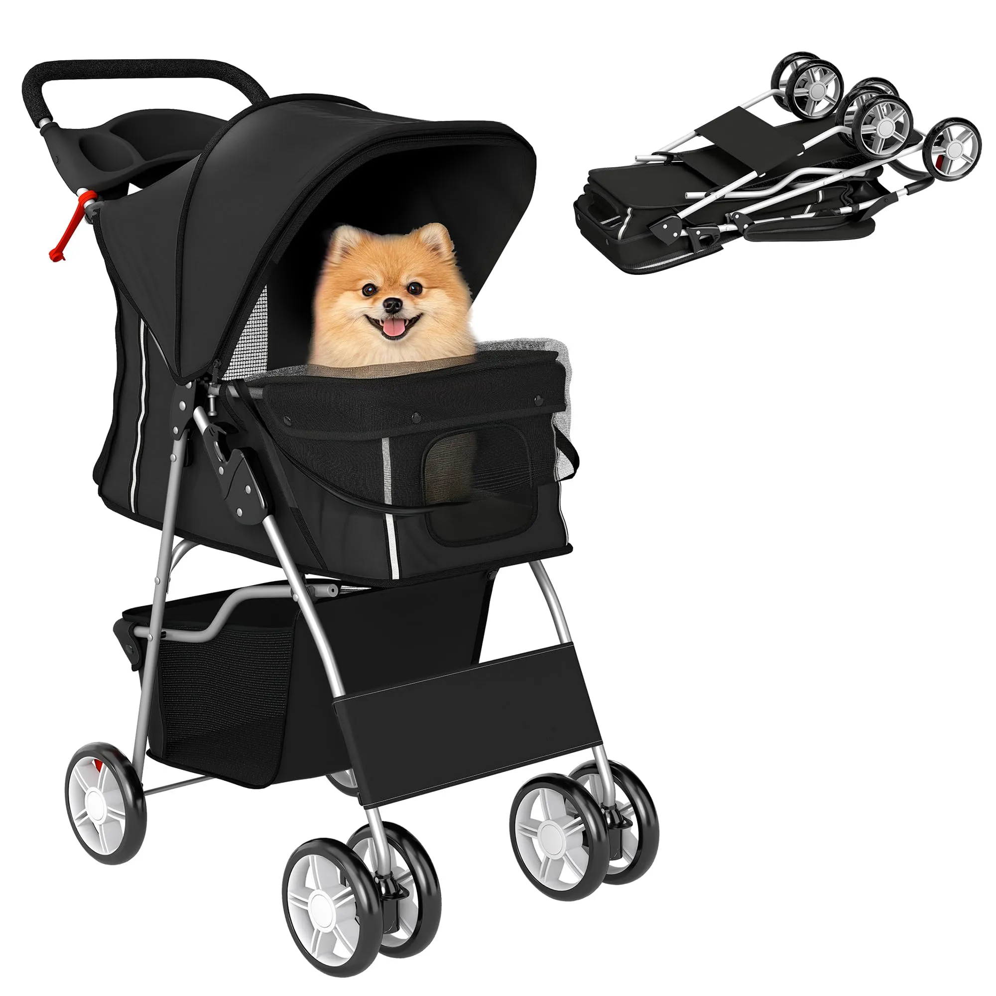 PawHut Passeggino per Cani 10kg Pieghevole Nero - immagine 1