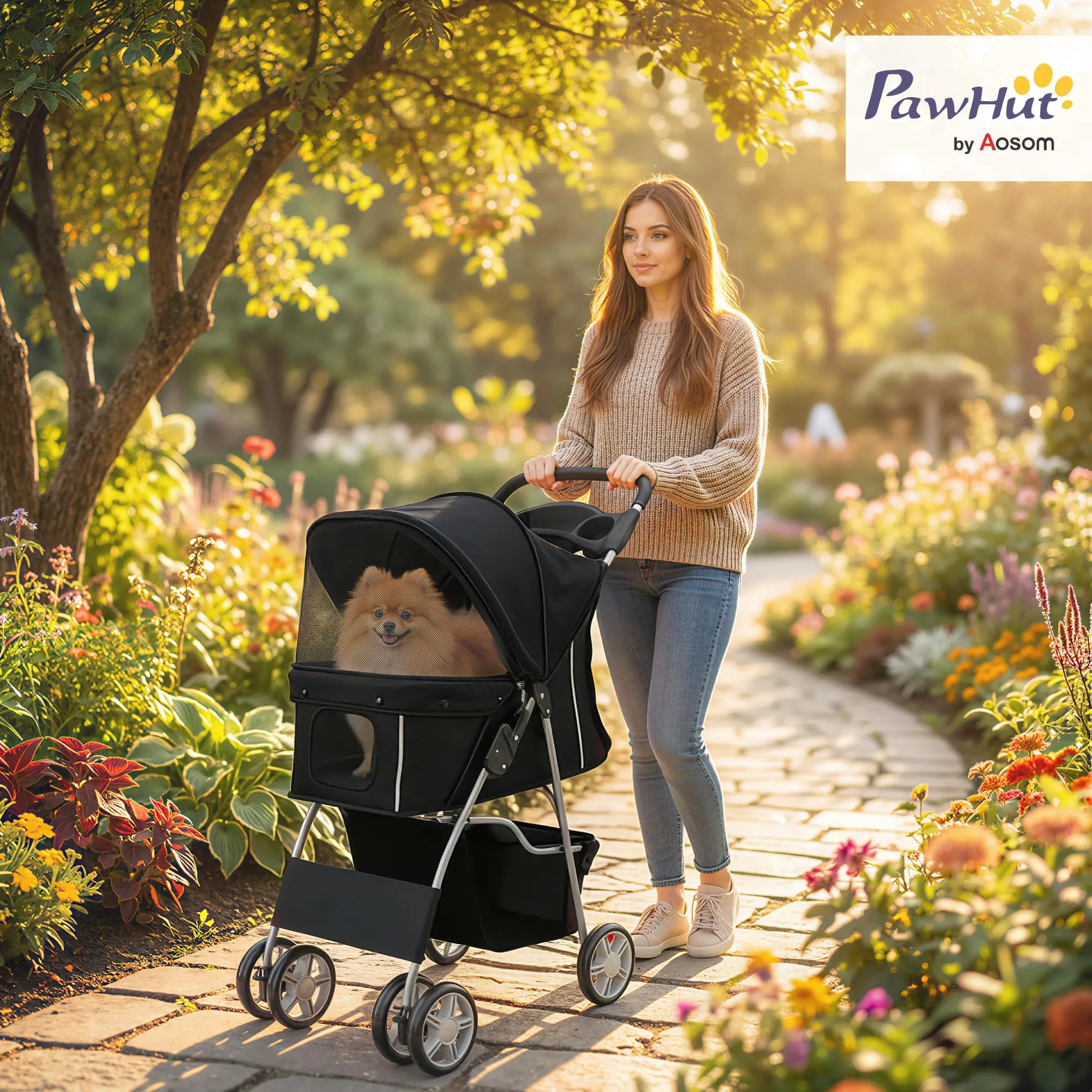 PawHut Passeggino per Cani 10kg Pieghevole Nero - immagine 2