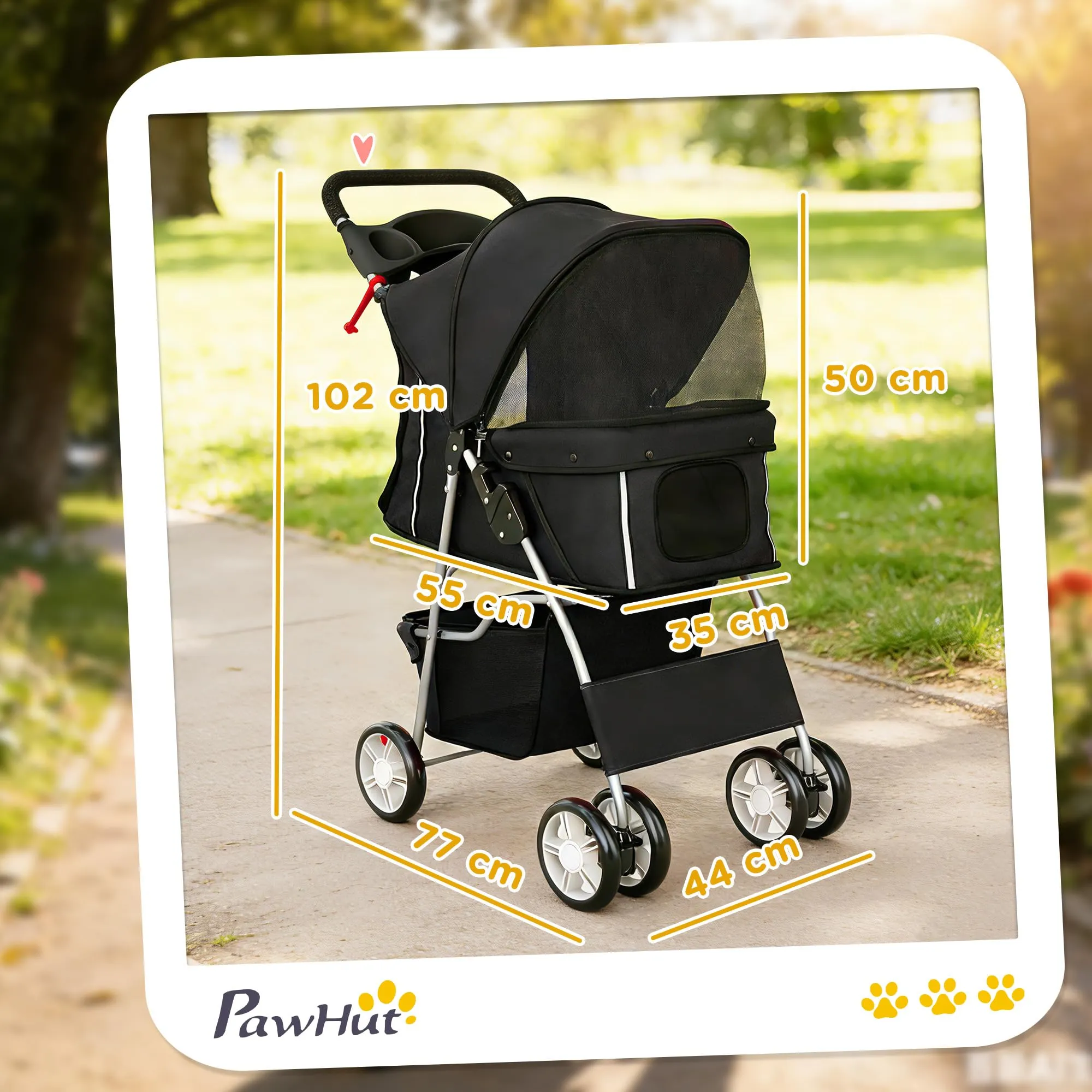 PawHut Passeggino per Cani 10kg Pieghevole Nero - immagine 3