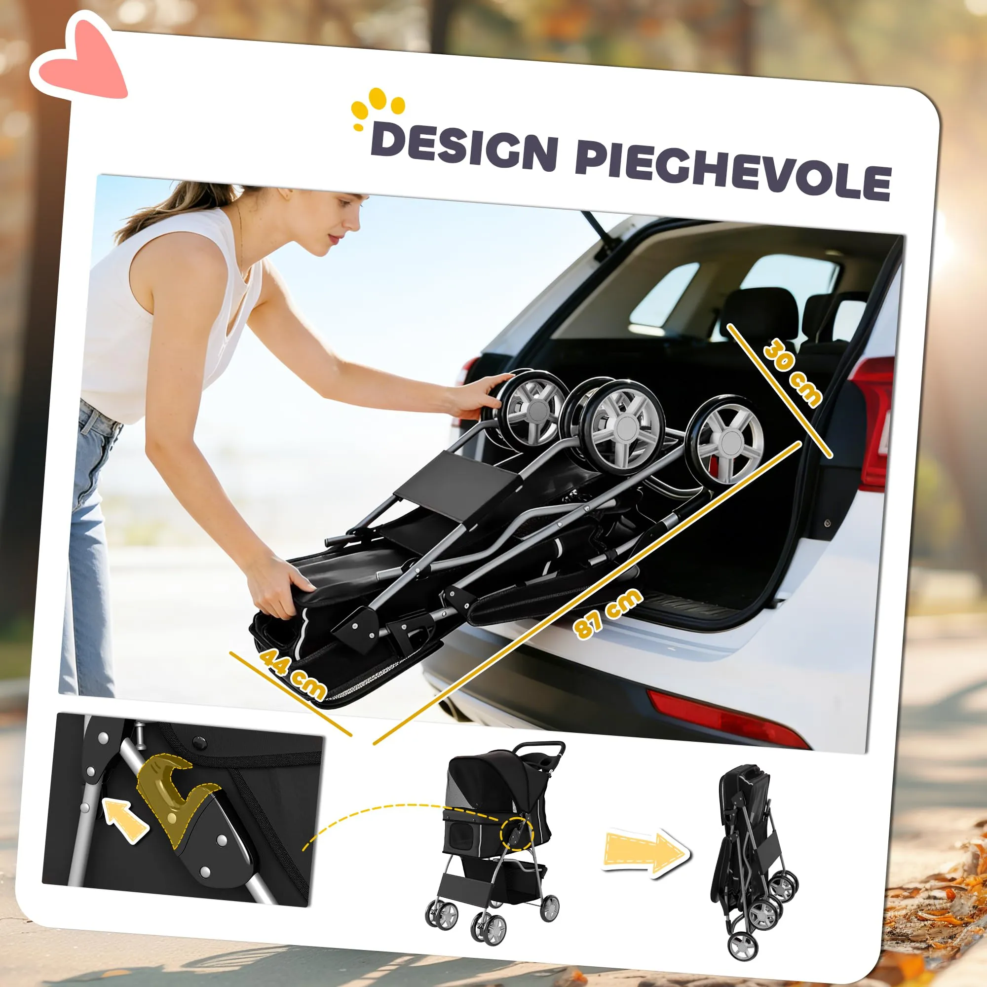 PawHut Passeggino per Cani 10kg Pieghevole Nero - immagine 5