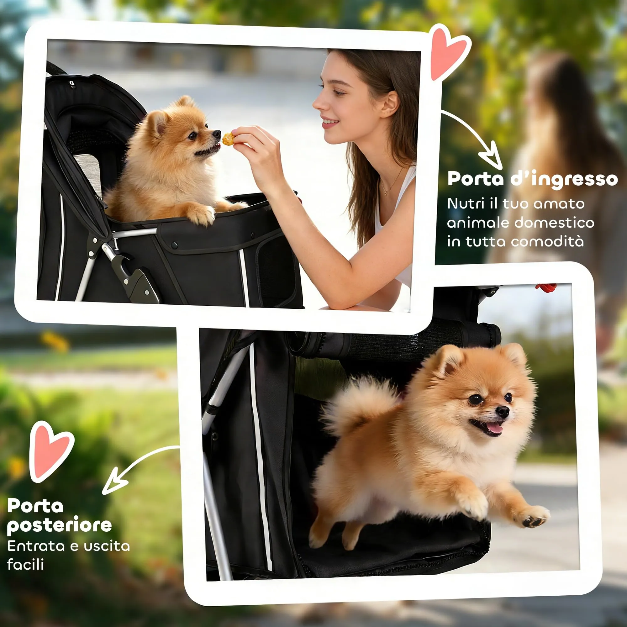 PawHut Passeggino per Cani 10kg Pieghevole Nero - immagine 7