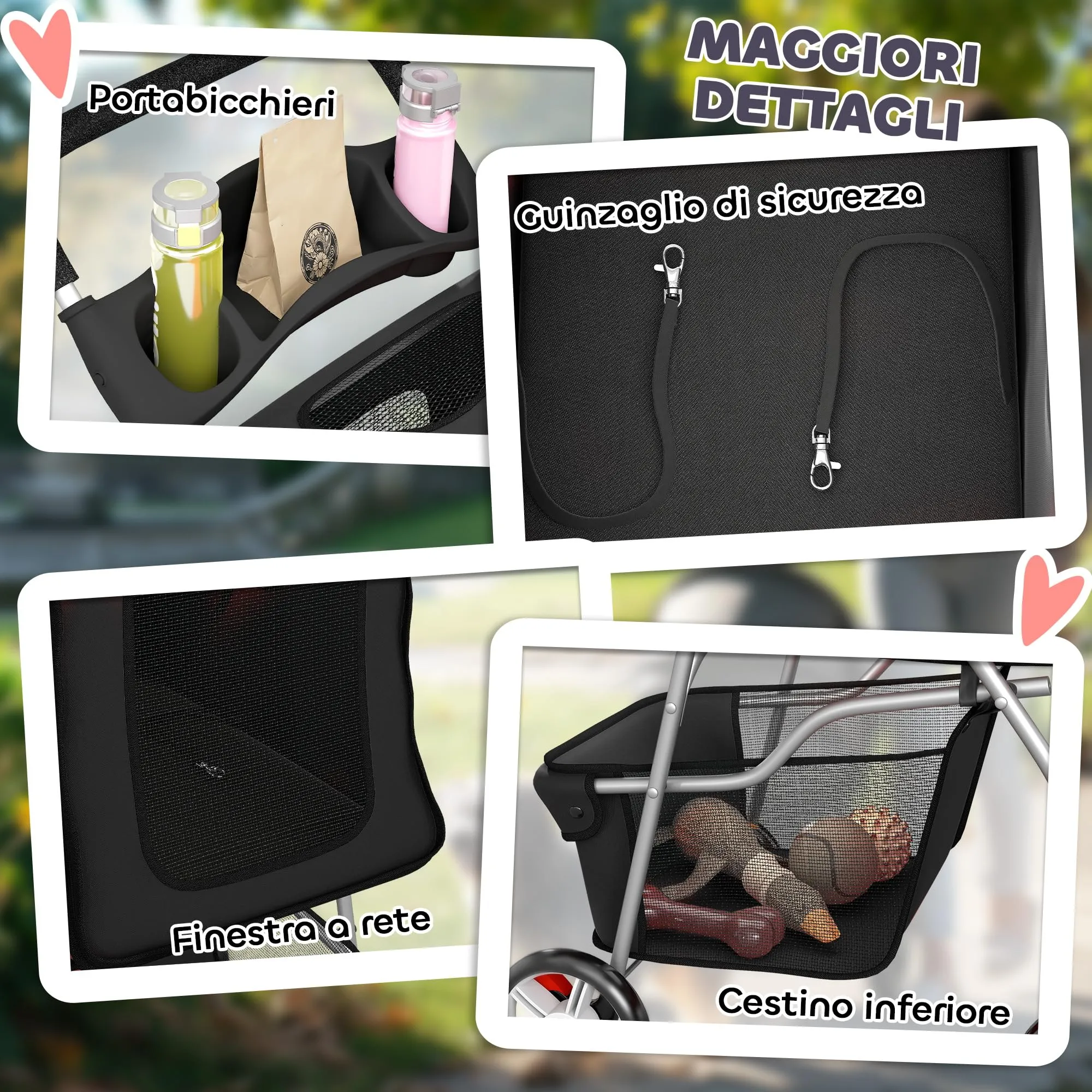 PawHut Passeggino per Cani 10kg Pieghevole Nero - immagine 8