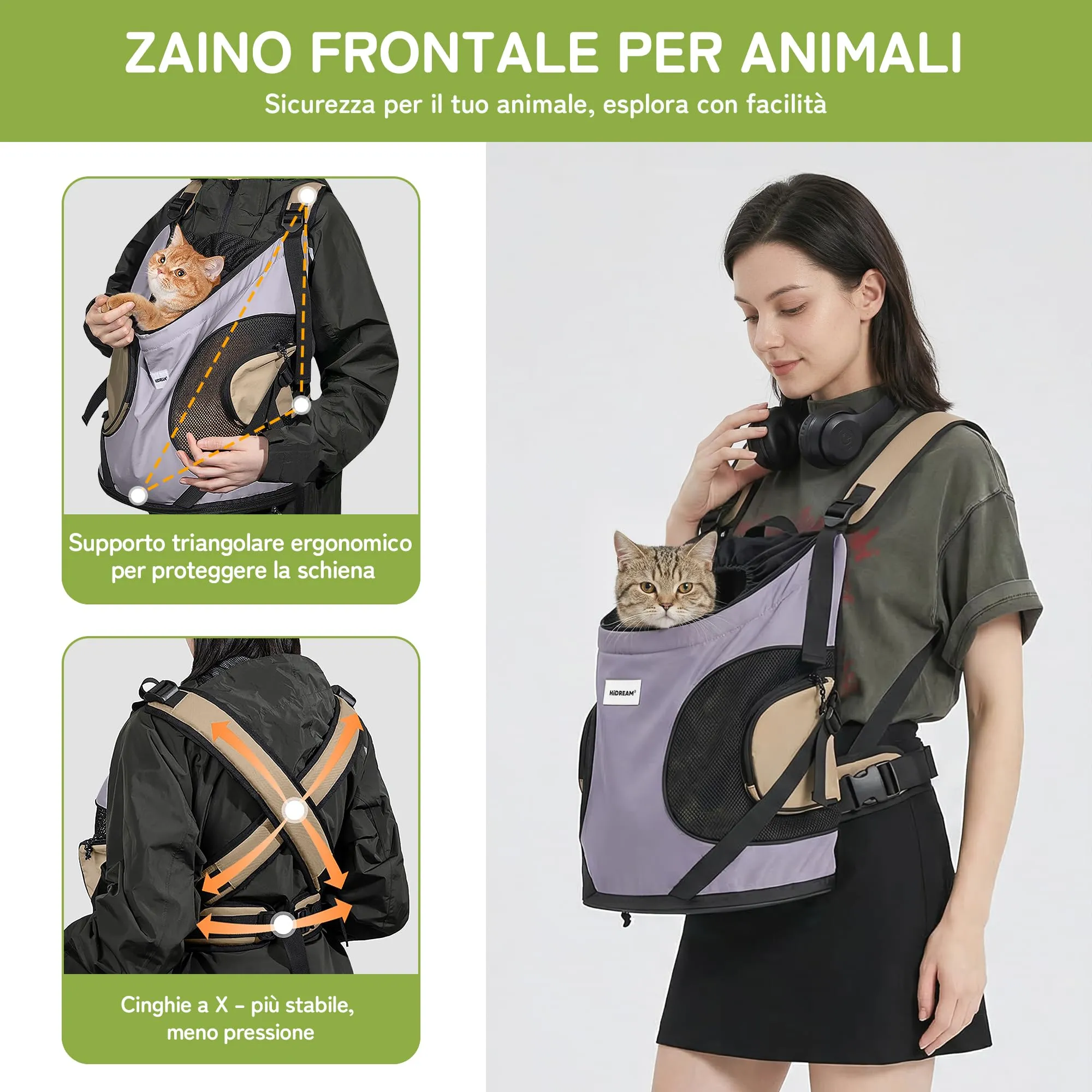 ALLSOPETS Zaino Frontale per Cani e Gatti, Porta Cane, Viola Chiaro - immagine 2