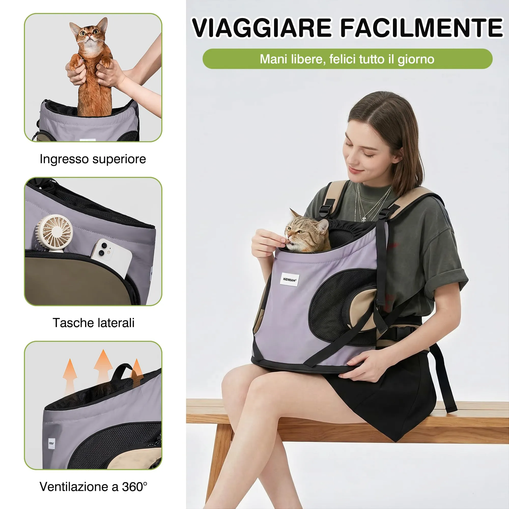 ALLSOPETS Zaino Frontale per Cani e Gatti, Porta Cane, Viola Chiaro - immagine 3