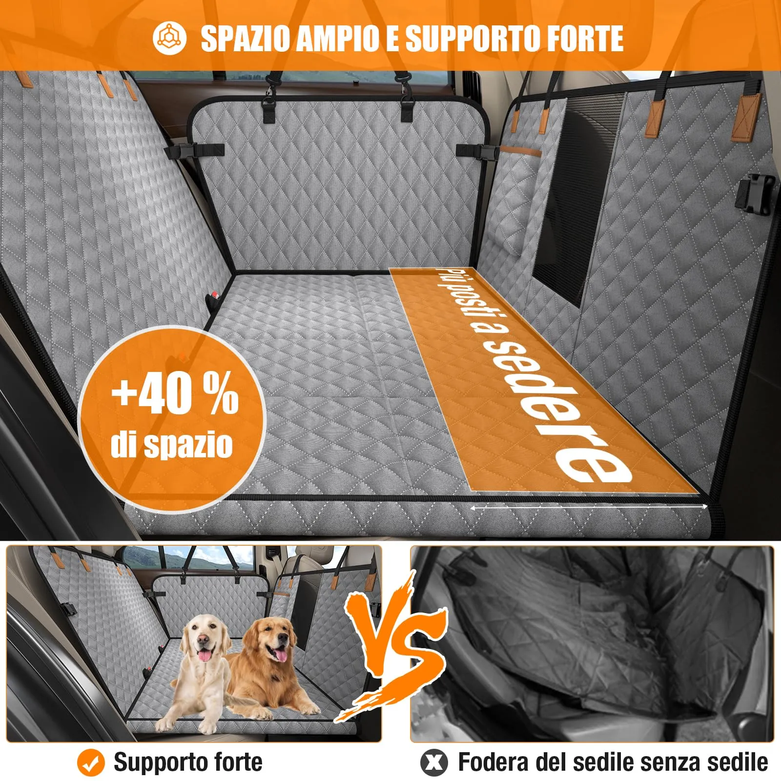BMaoBBo Telo Auto Per Cani Con Fondo Rigido, Coprisedile Auto Per Cani Impermeabile E Antigraffio, Removibile E Lavabile, Telo Cane Auto Sedili Posteriori Adatto Per Berline Familiari, SUV (grigio) - immagine 3