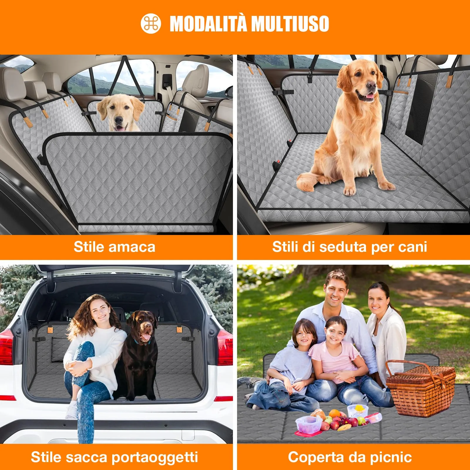 BMaoBBo Telo Auto Per Cani Con Fondo Rigido, Coprisedile Auto Per Cani Impermeabile E Antigraffio, Removibile E Lavabile, Telo Cane Auto Sedili Posteriori Adatto Per Berline Familiari, SUV (grigio) - immagine 7