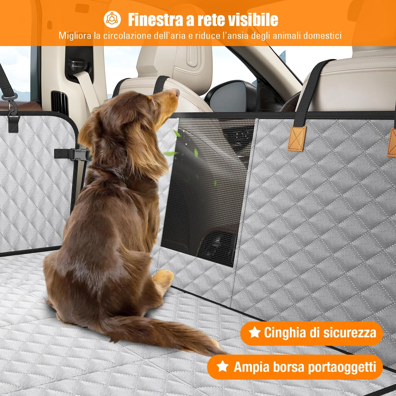 BMaoBBo Telo Auto Per Cani Con Fondo Rigido, Coprisedile Auto Per Cani Impermeabile E Antigraffio, Removibile E Lavabile, Telo Cane Auto Sedili Posteriori Adatto Per Berline Familiari, SUV (grigio) - immagine 9