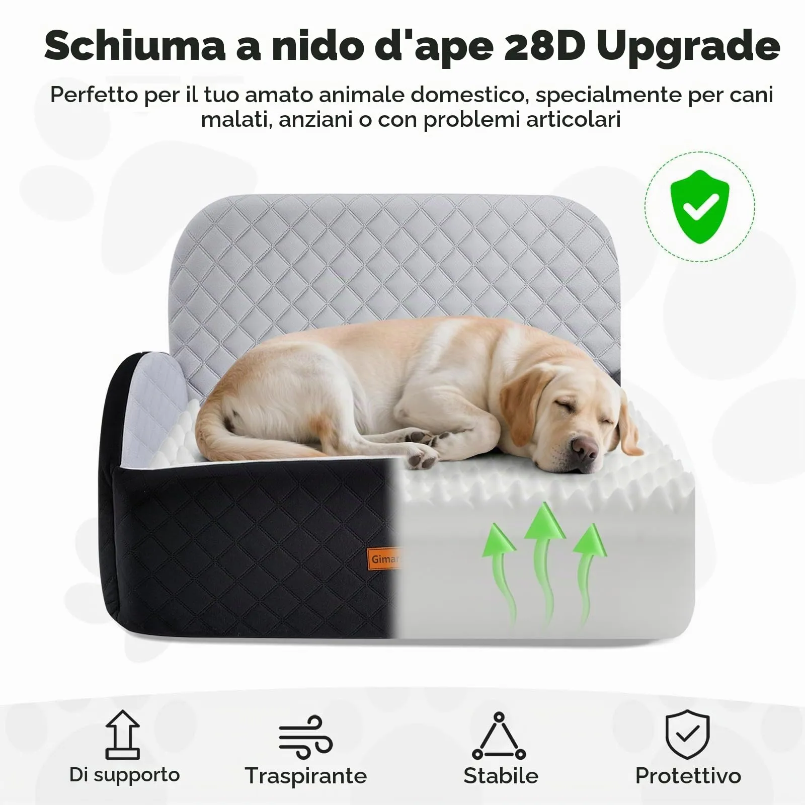 Gimars Reversibile Seggiolino Auto Per Cani conPeluche Lungo/Corto Cuscino sedile Per Cani Piccoli/Medi Fino A 27kg, Sfoderabile Lavabile Trasportino Per Cani Auto Con 13cm 28D Egg-Crate Schiuma, L - immagine 6