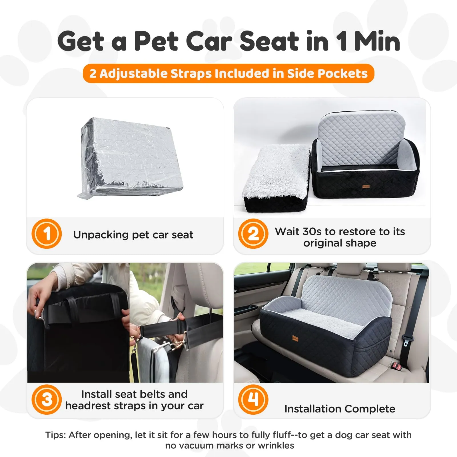 Gimars Reversibile Seggiolino Auto Per Cani conPeluche Lungo/Corto Cuscino sedile Per Cani Piccoli/Medi Fino A 27kg, Sfoderabile Lavabile Trasportino Per Cani Auto Con 13cm 28D Egg-Crate Schiuma, L - immagine 7