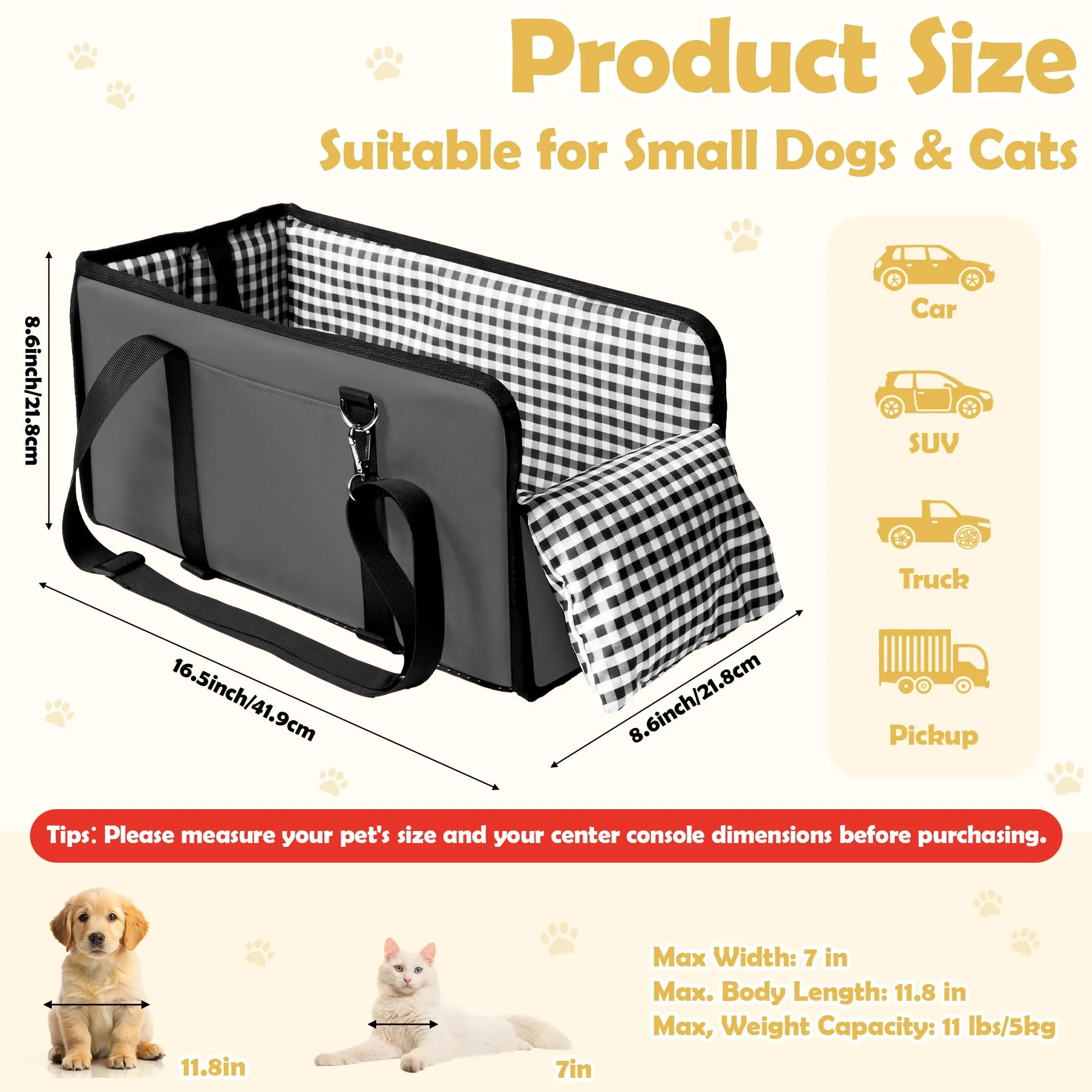 Wood Homing Seggiolino auto rialzato per cani di piccola taglia, impermeabile, trasportino/letto per console centrale per animali domestici, da viaggio, rimovibile con cintura di sicurezza e - immagine 2