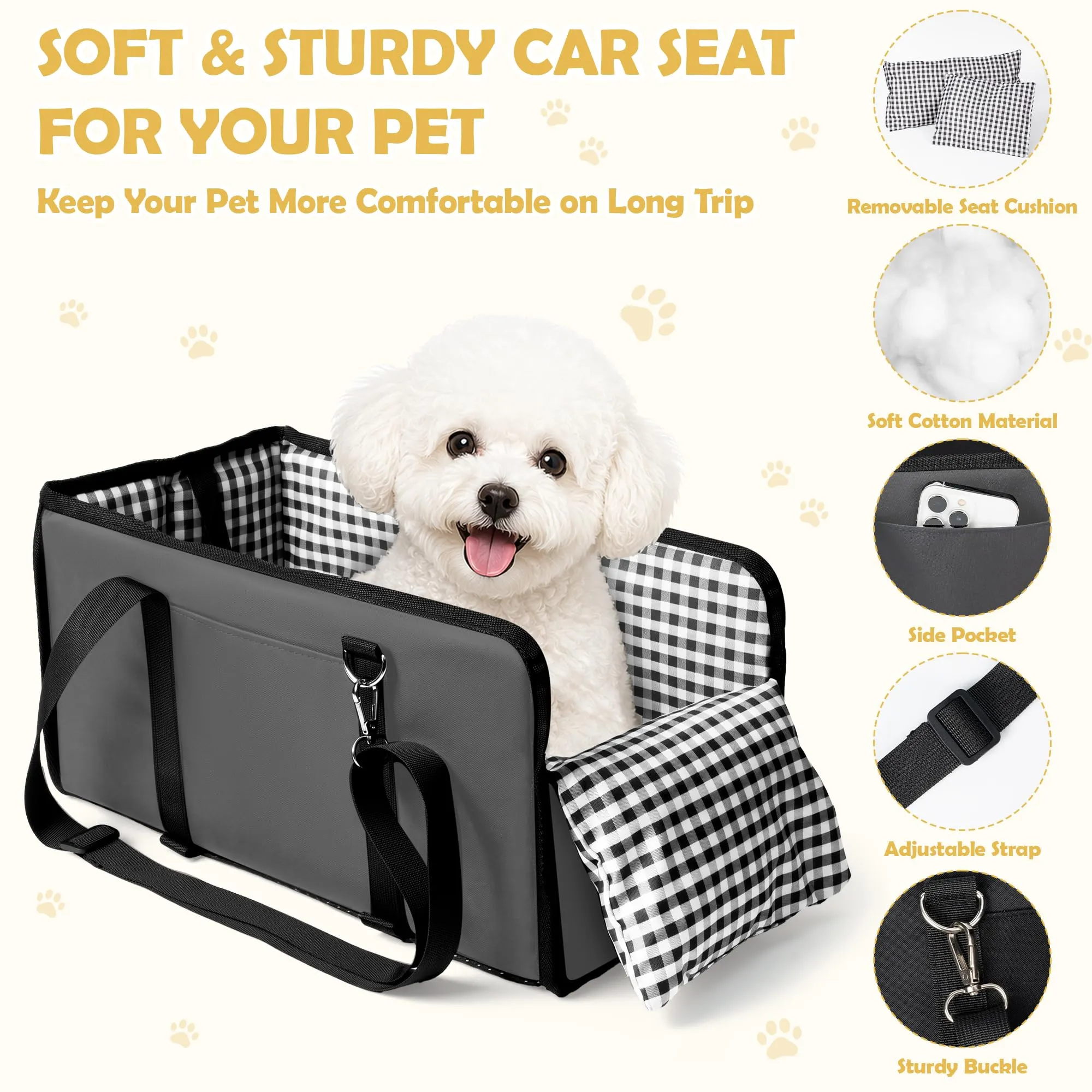 Wood Homing Seggiolino auto rialzato per cani di piccola taglia, impermeabile, trasportino/letto per console centrale per animali domestici, da viaggio, rimovibile con cintura di sicurezza e - immagine 3