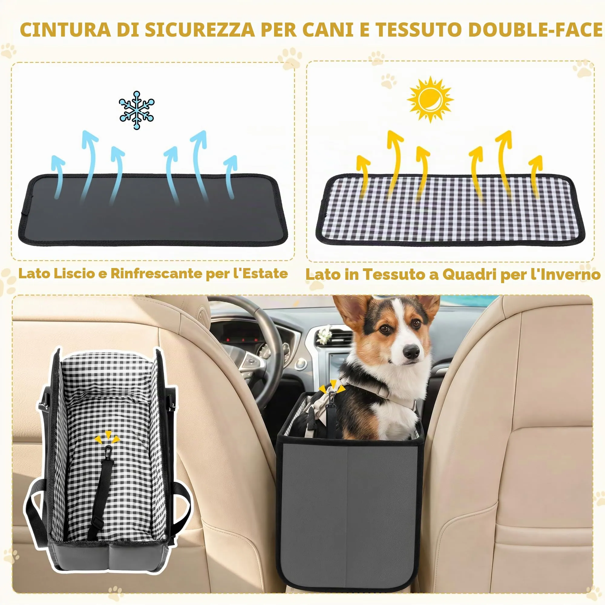 Wood Homing Seggiolino auto rialzato per cani di piccola taglia, impermeabile, trasportino/letto per console centrale per animali domestici, da viaggio, rimovibile con cintura di sicurezza e - immagine 5