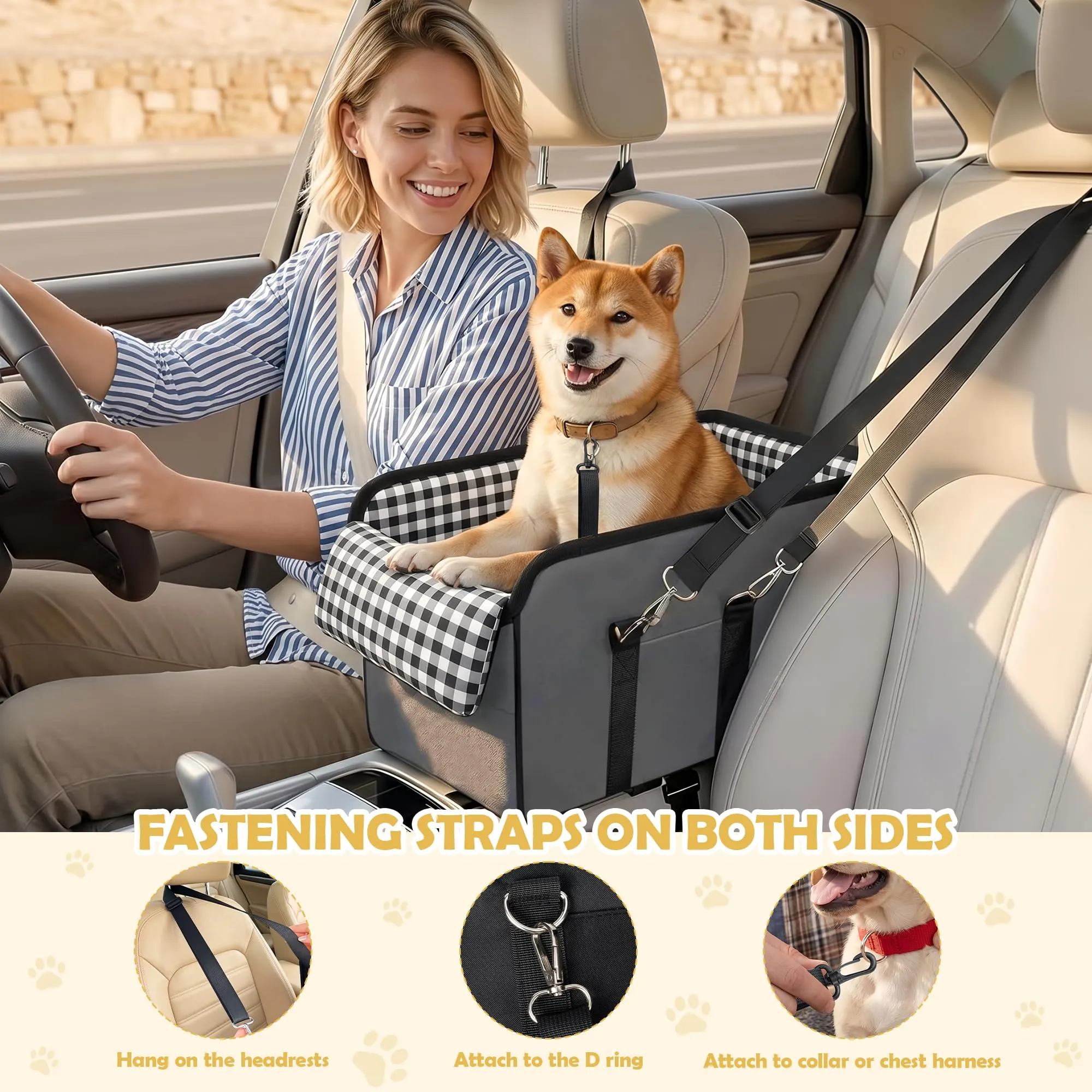 Wood Homing Seggiolino auto rialzato per cani di piccola taglia, impermeabile, trasportino/letto per console centrale per animali domestici, da viaggio, rimovibile con cintura di sicurezza e - immagine 6