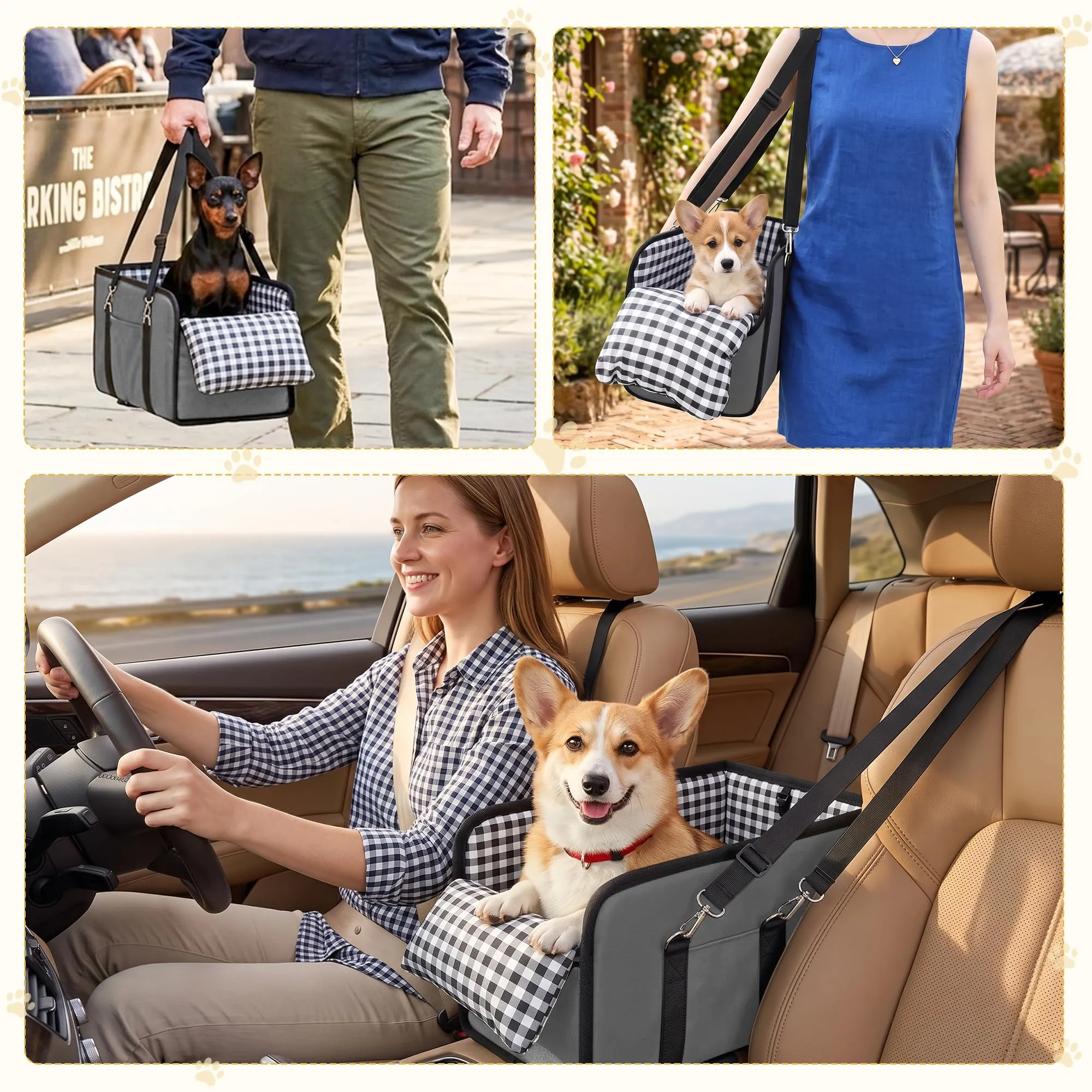 Wood Homing Seggiolino auto rialzato per cani di piccola taglia, impermeabile, trasportino/letto per console centrale per animali domestici, da viaggio, rimovibile con cintura di sicurezza e - immagine 7