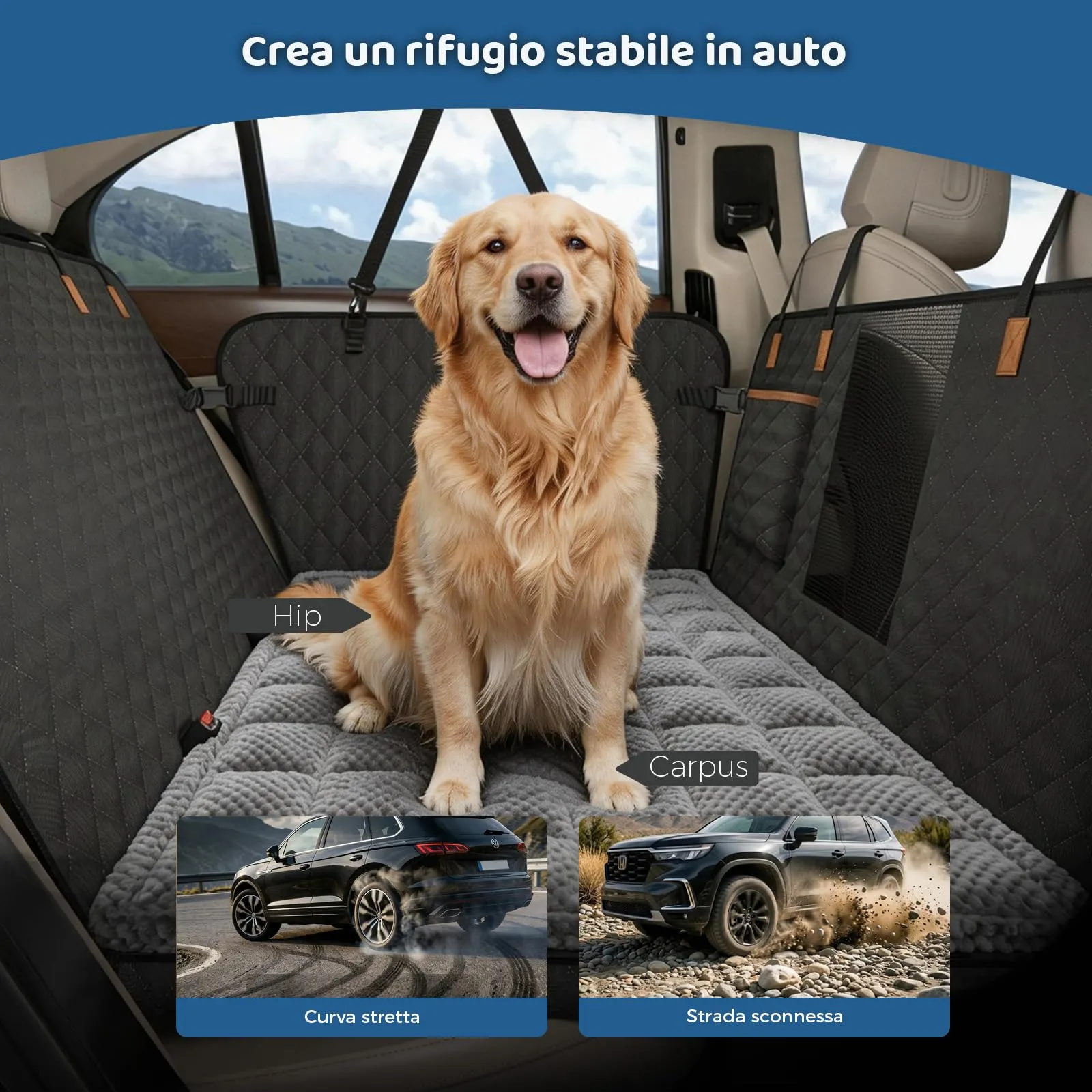 BMaoBBo Coperta per cani con tappetino antiscivolo, impermeabile, antigraffio con rigido, protezione per sedili posteriori per SUV e auto di famiglia - immagine 4