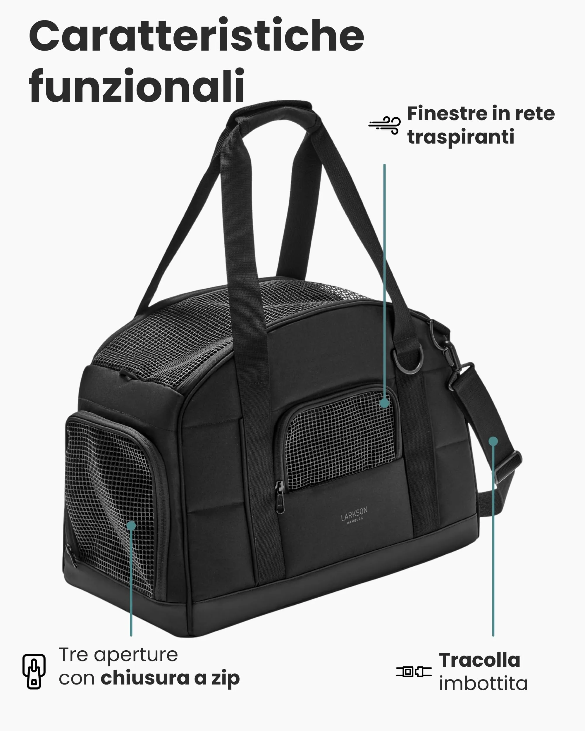 LARKSON Trasportino per Cani di Piccola Taglia fino a 12 kg Nero – Tjark - immagine 3