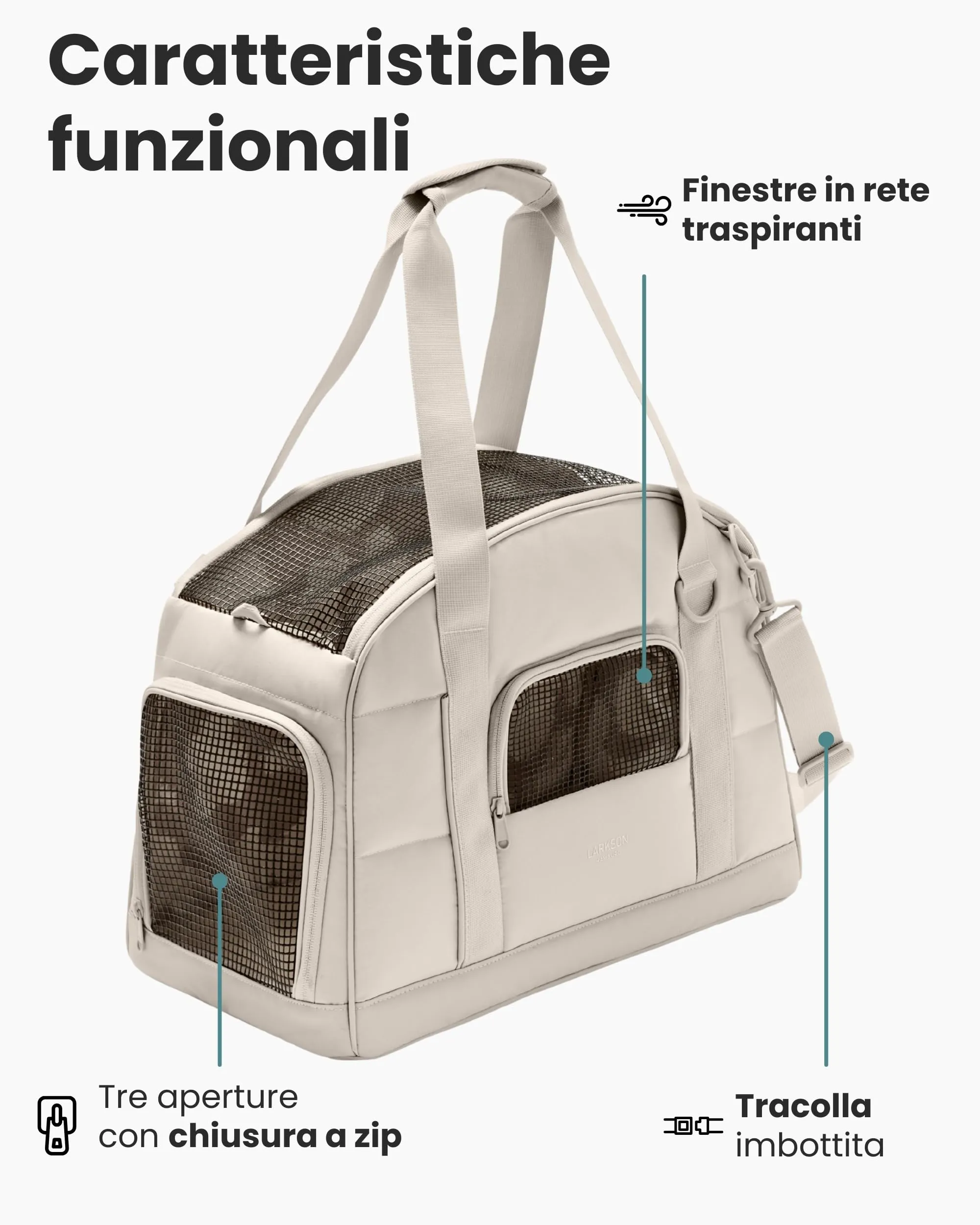 LARKSON Trasportino per Cani di Piccola Taglia fino a 12 kg Beige – Tjark - immagine 3