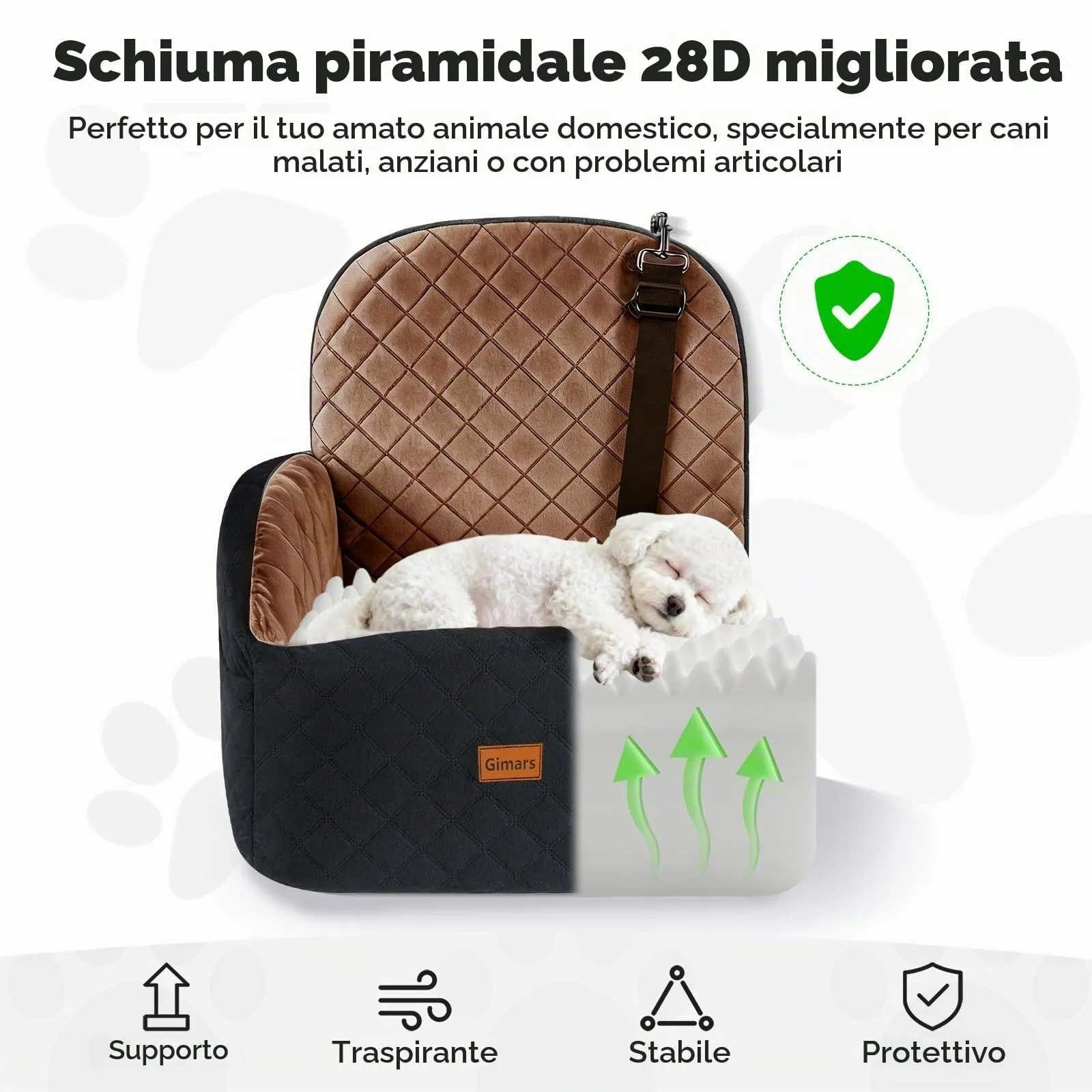 Gimars Seggiolino Auto Per Cani Reversibile Peluche Lungo/Corto Per Cani Piccoli/Medi Fino A 16 kg, Sfoderabile Lavabile Antiscivolo Trasportino Per Cane Auto Con Schiuma 28D 15cm, Cintura, S-Marrone - immagine 6