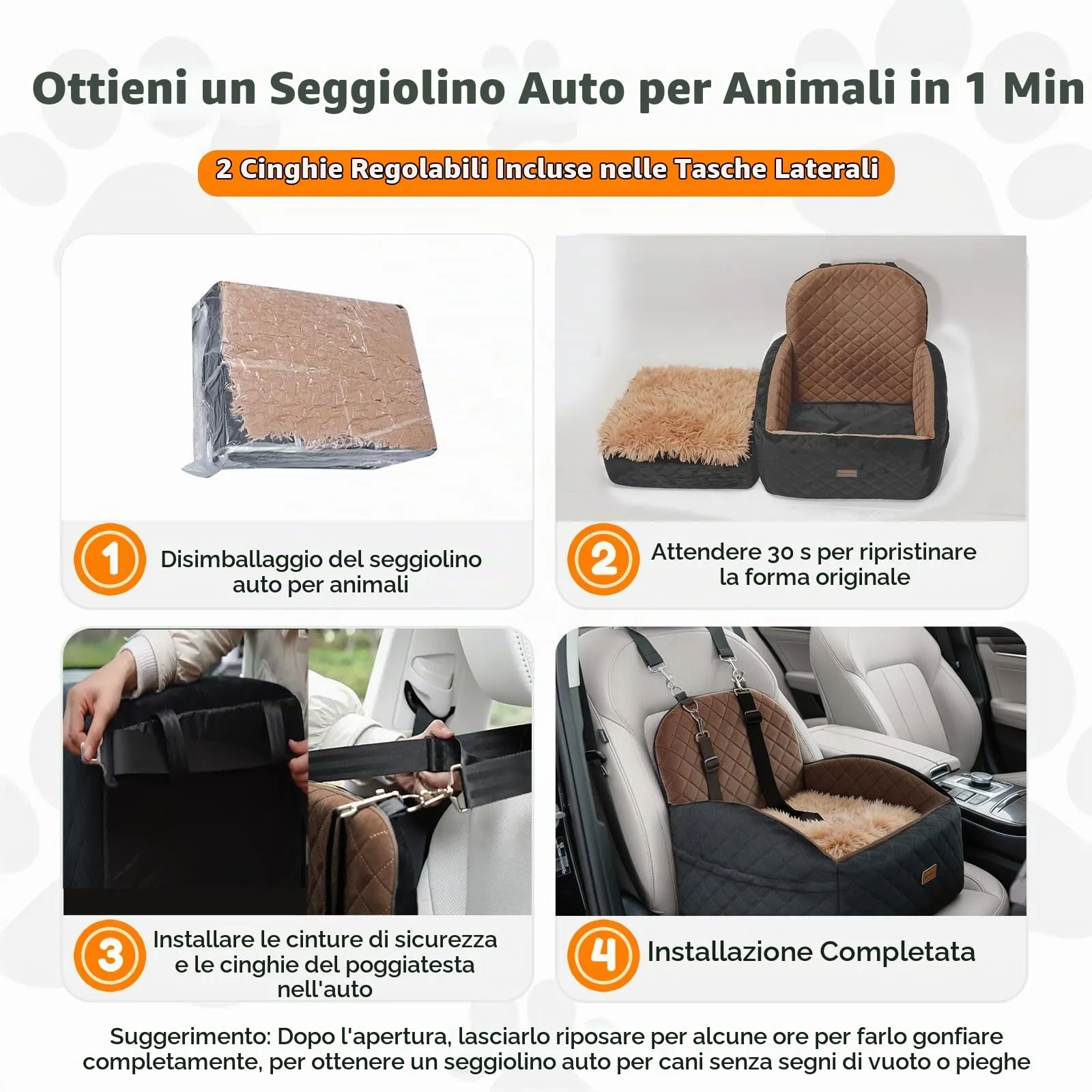 Gimars Seggiolino Auto Per Cani Reversibile Peluche Lungo/Corto Per Cani Piccoli/Medi Fino A 16 kg, Sfoderabile Lavabile Antiscivolo Trasportino Per Cane Auto Con Schiuma 28D 15cm, Cintura, S-Marrone - immagine 8