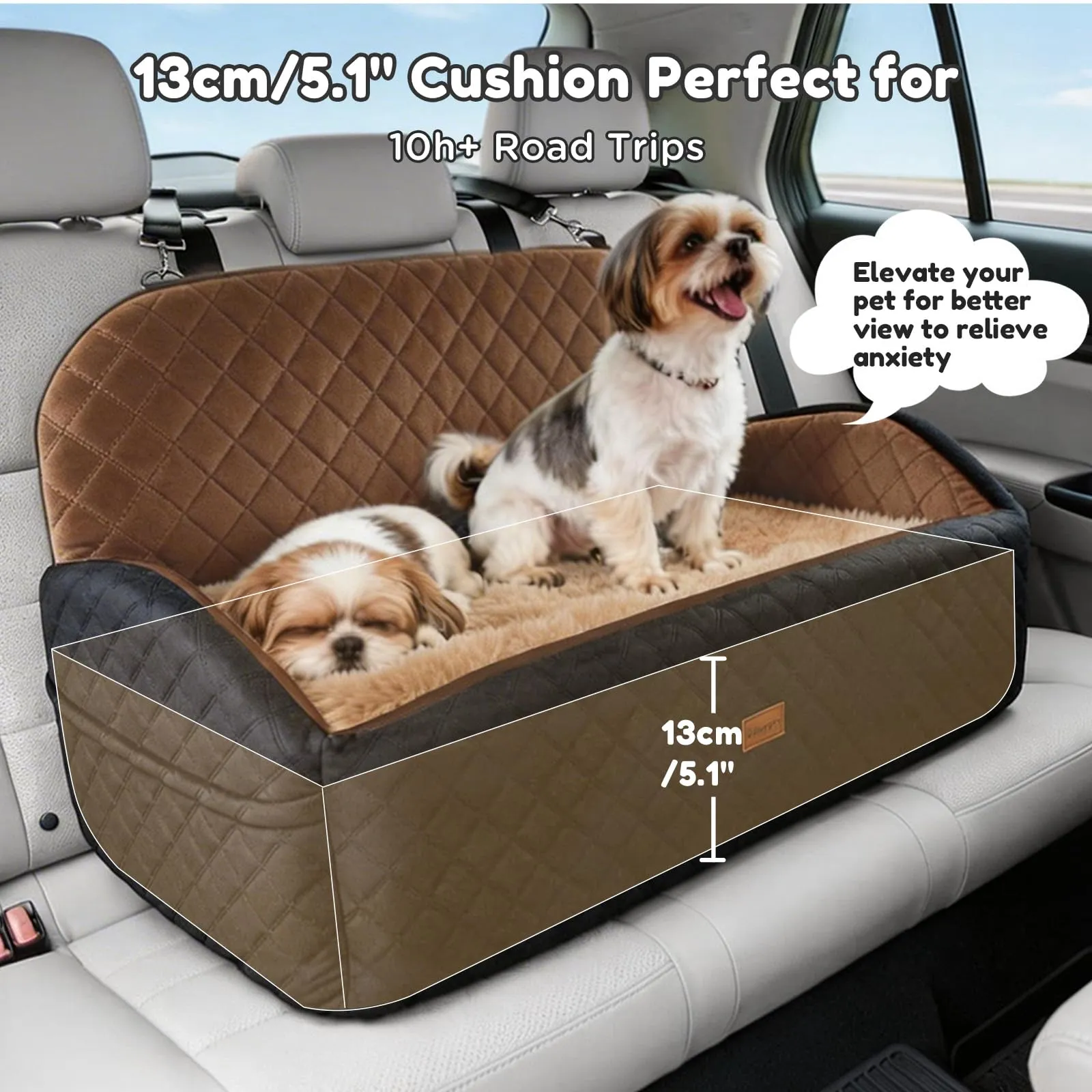Gimars Seggiolino auto reversibile per cani con cuscino lungo e corto in peluche, per cani di piccola e media taglia fino a 27 kg, rimovibile, lavabile, antiscivolo, con cintura di sicurezza in - immagine 2