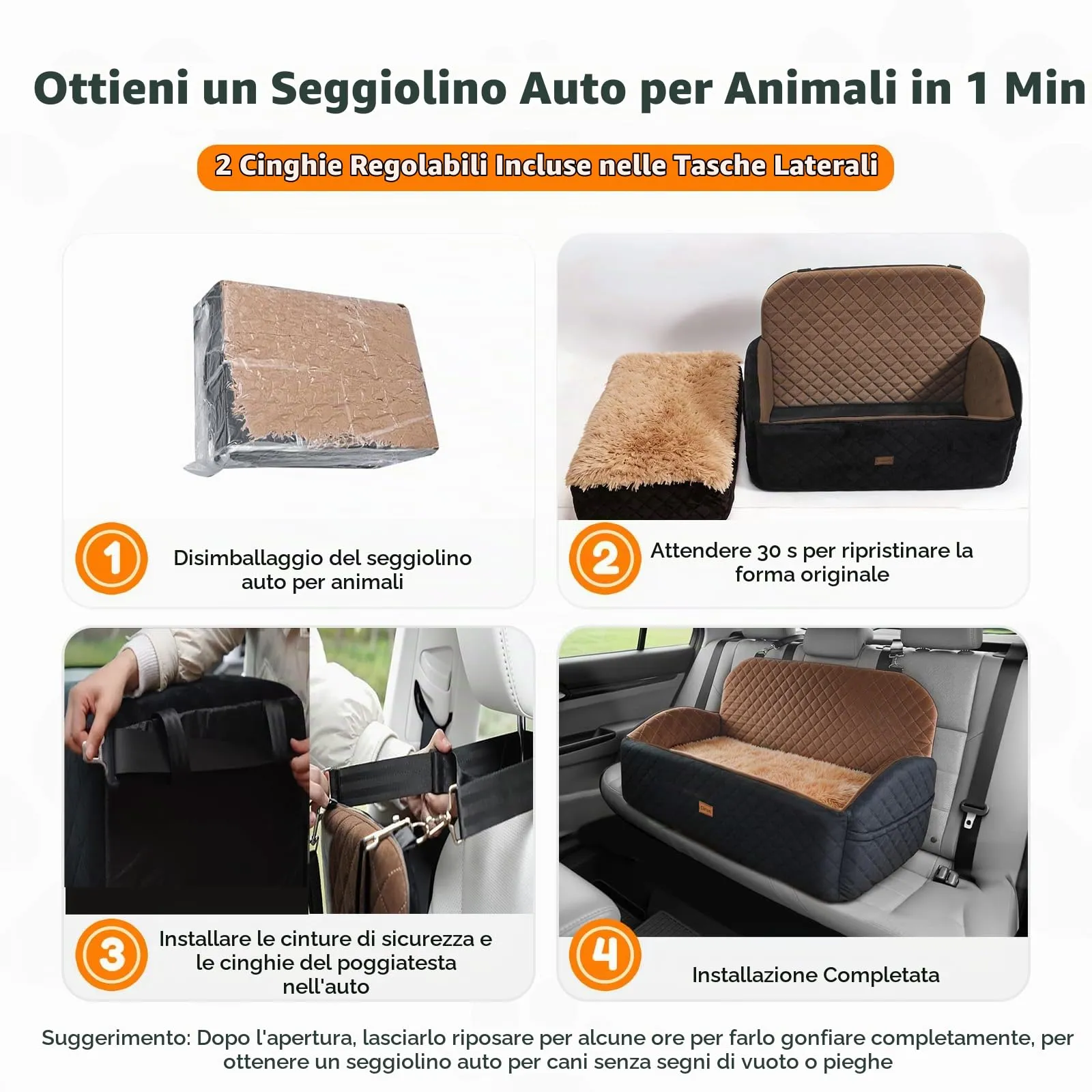 Gimars Seggiolino auto reversibile per cani con cuscino lungo e corto in peluche, per cani di piccola e media taglia fino a 27 kg, rimovibile, lavabile, antiscivolo, con cintura di sicurezza in - immagine 7