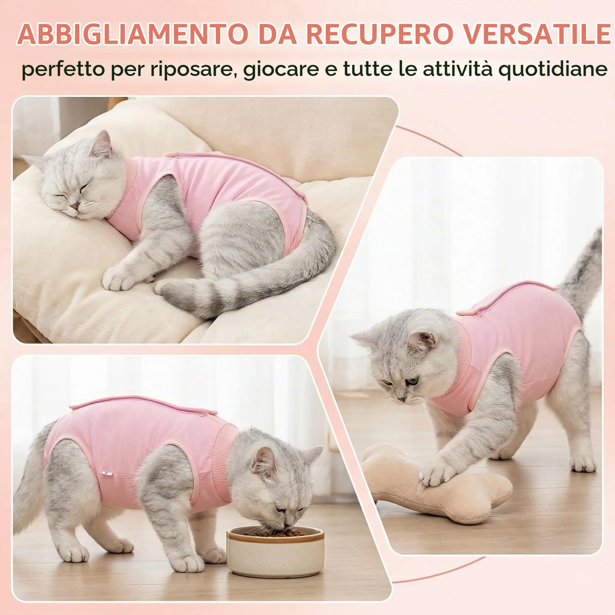 JYXNU Tuta da Recupero per Gatti, Body Gatto Post Operatorio Sterilizzazione, Cat Recovery Suit Vestito Gatto per Impedire Leccare Ferita Addominale Dopo l'intervento Chirurgico(L,Rosa) - immagine 4