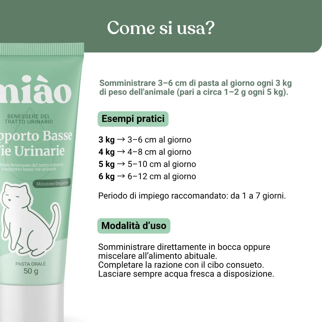 Miào Supporto Basse Vie Urinarie Gatto Pasta – Aiuto per Cistite, Minzione Frequente, Stimolo Continuo, Benessere Vescica, Facile Somministrazione - immagine 6