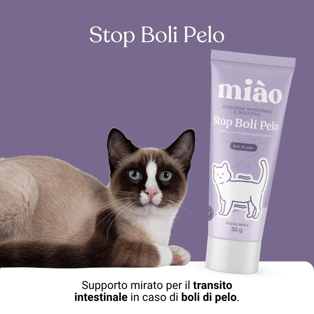 Miào Stop Boli di Pelo Gatto Pasta – Supporto Intestinale per Eliminare Boli di Pelo, Riduce Rigurgiti con Fibre e Psillio, Pasta al Malto per Gatti Bolo di Pelo - immagine 4