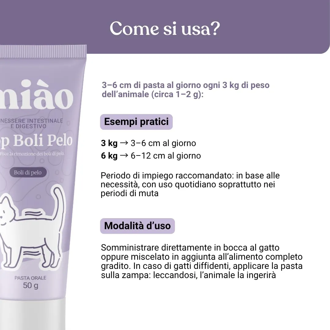 Miào Stop Boli di Pelo Gatto Pasta – Supporto Intestinale per Eliminare Boli di Pelo, Riduce Rigurgiti con Fibre e Psillio, Pasta al Malto per Gatti Bolo di Pelo - immagine 6