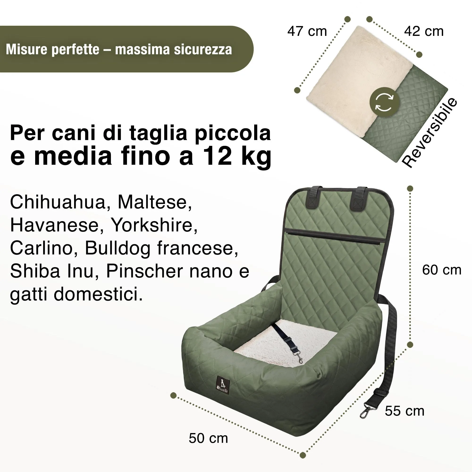 BLUZELLE Seggiolino Auto per Cani & Cuccia 2-in-1, Verde Oliva - immagine 3