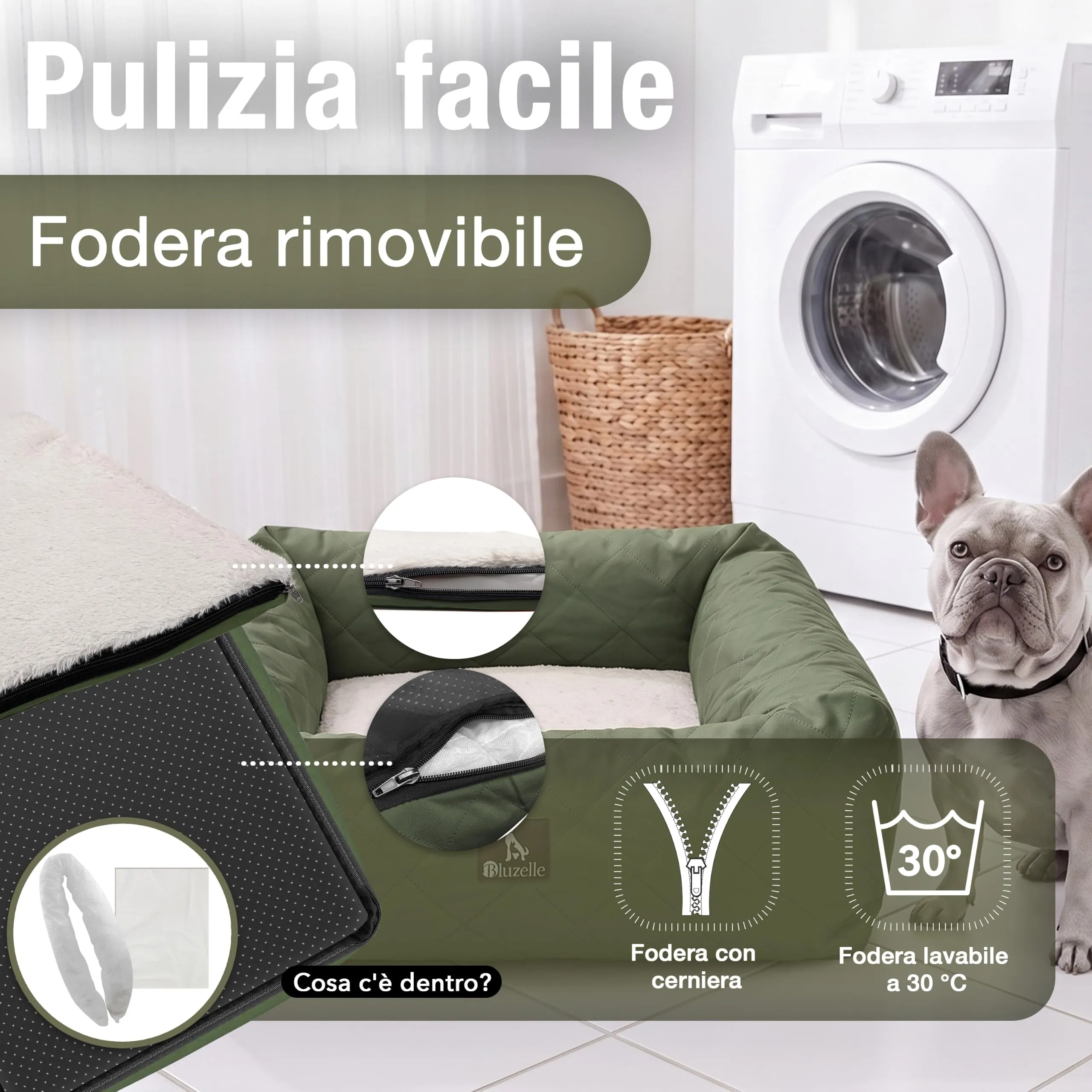 BLUZELLE Seggiolino Auto per Cani & Cuccia 2-in-1, Verde Oliva - immagine 4