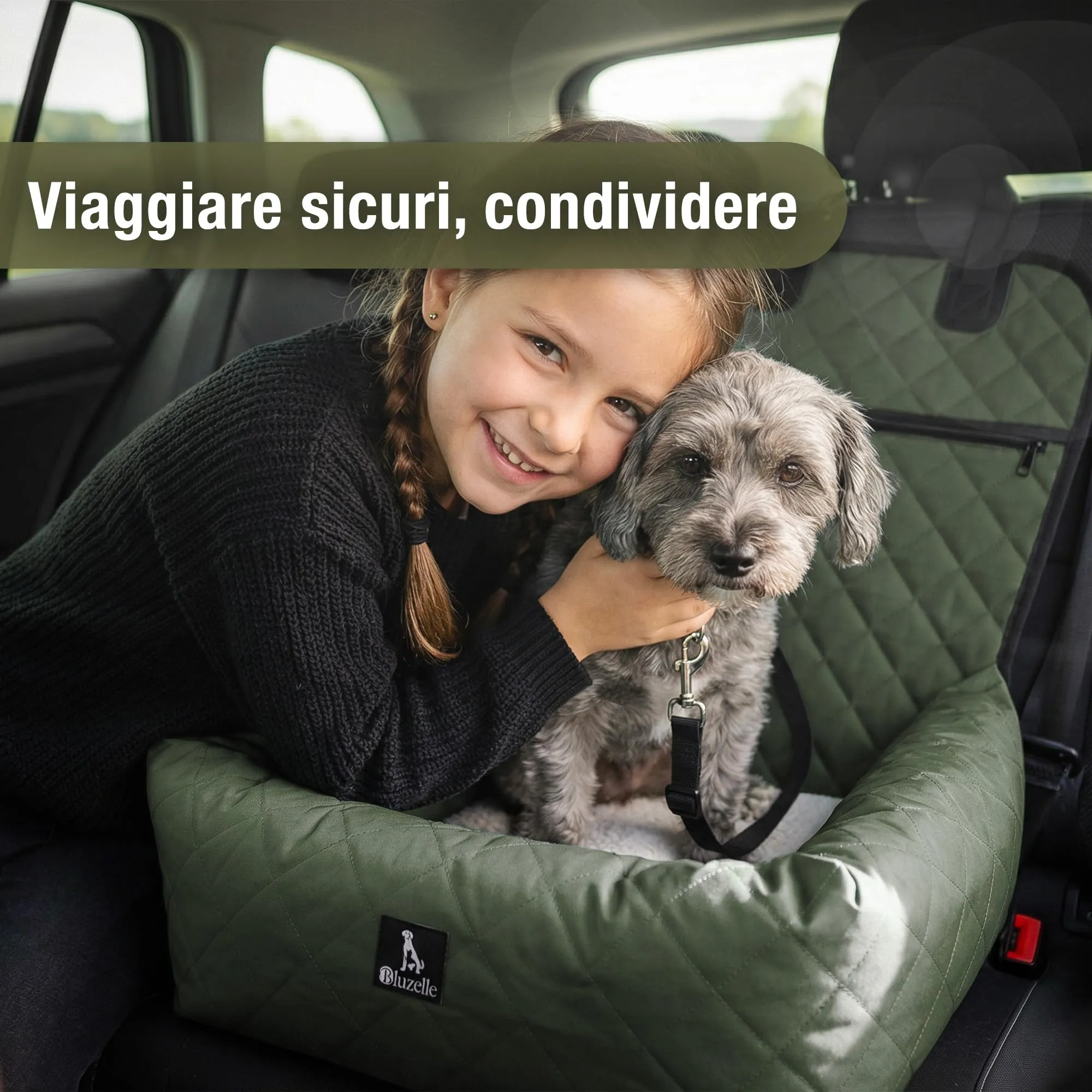 BLUZELLE Seggiolino Auto per Cani & Cuccia 2-in-1, Verde Oliva - immagine 5
